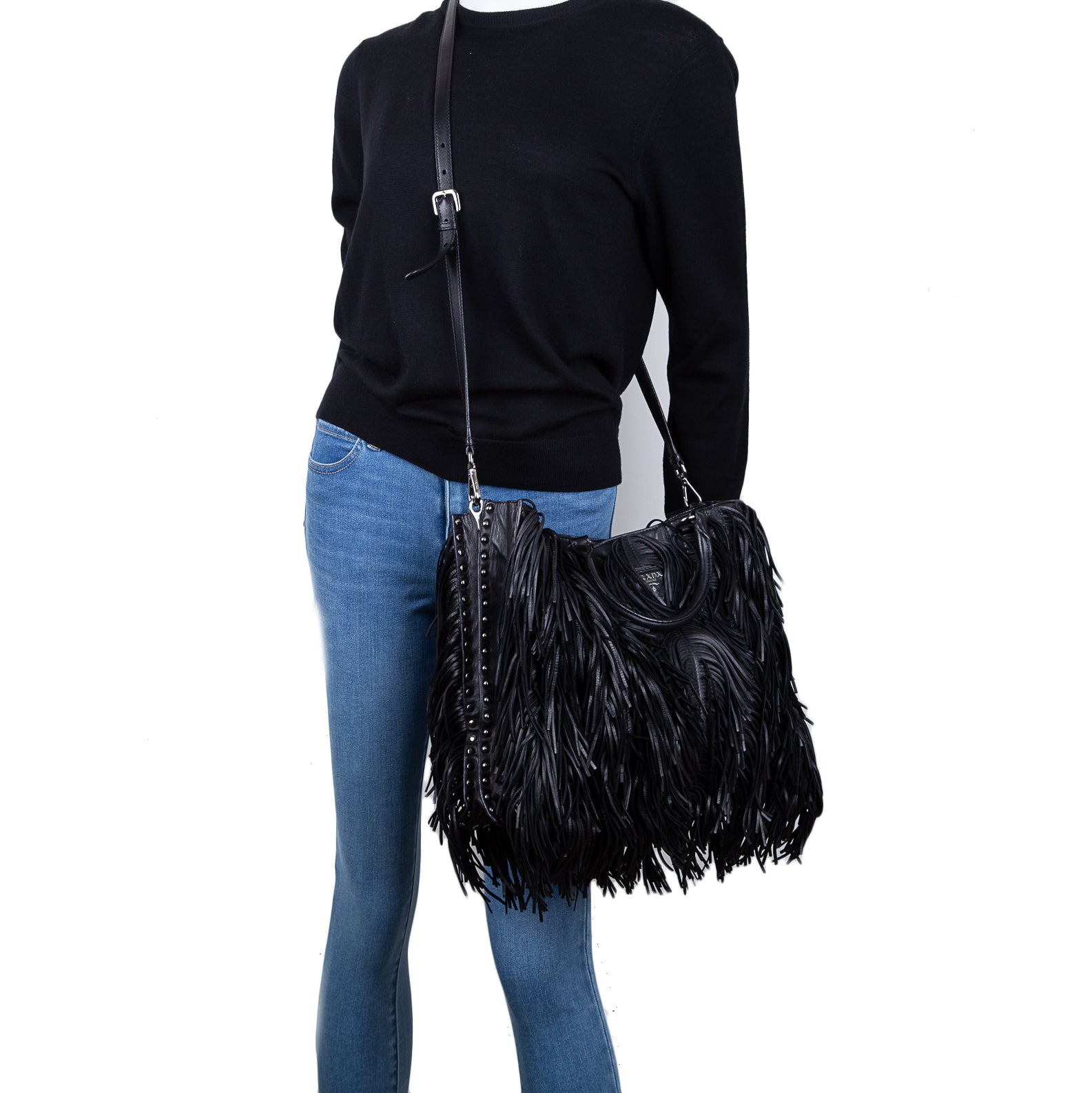 Prada Nappa Leather Fringe Tote w/ Strap