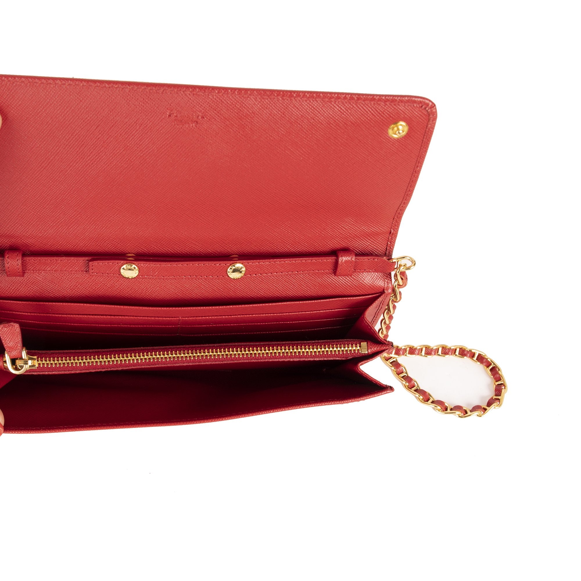 Prada Red Saffiano Wallet on Chain w/ Box