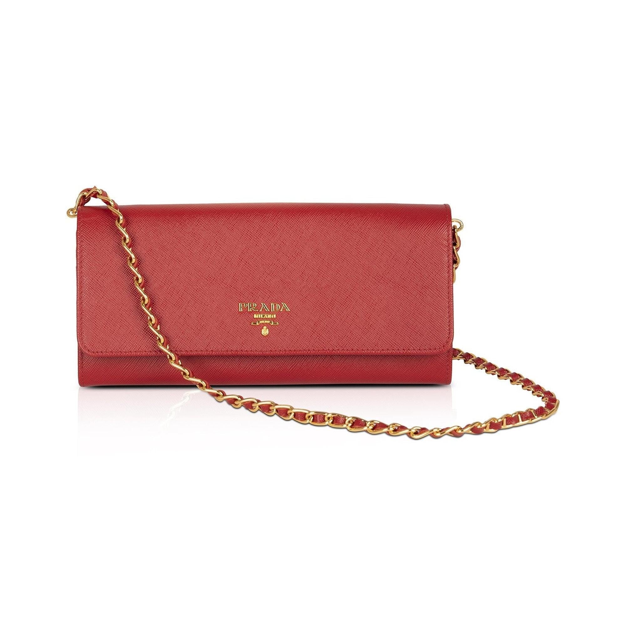 Prada Red Saffiano Wallet on Chain w/ Box