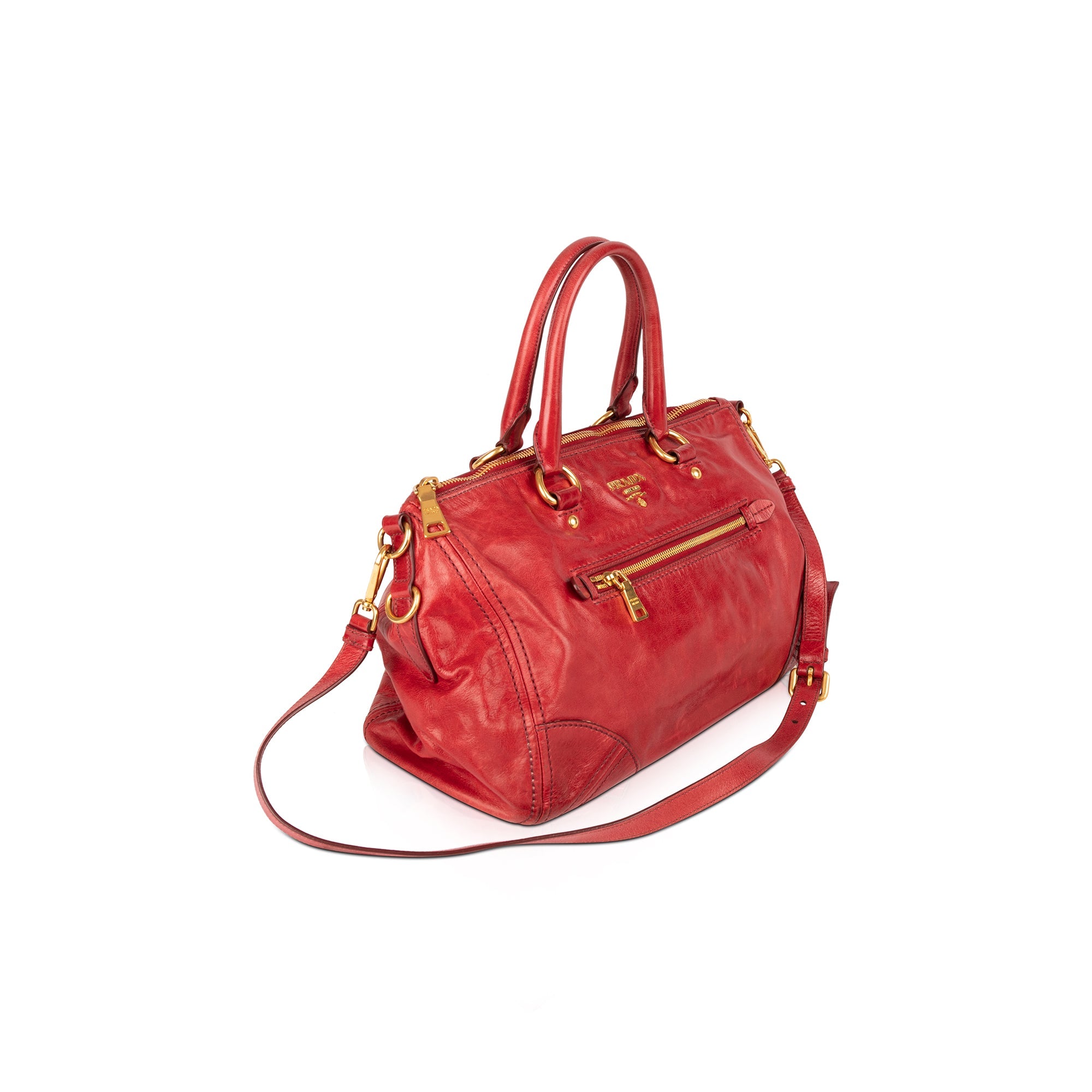 Prada Red Vitello Shine Tote w/ Strap