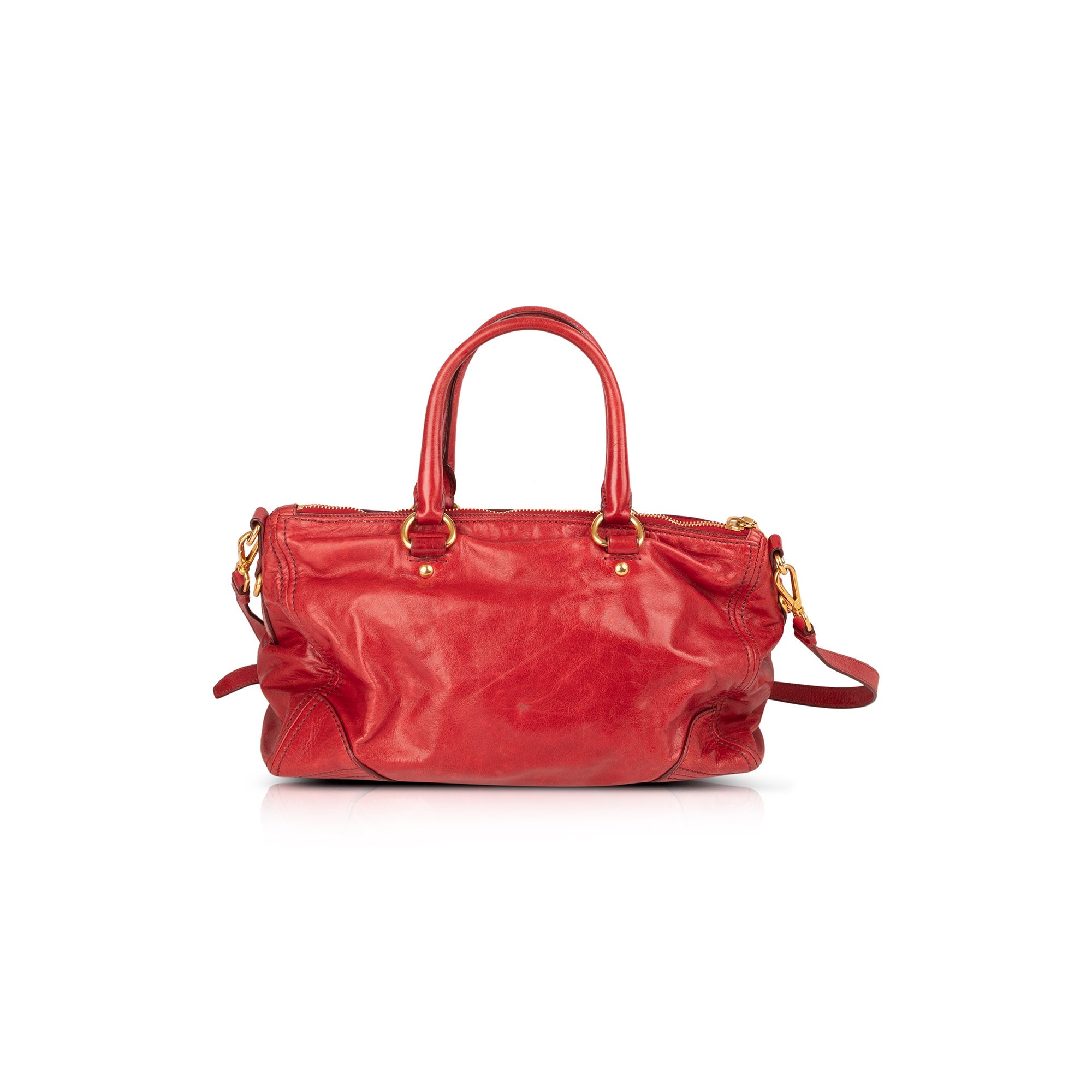 Prada Red Vitello Shine Tote w/ Strap
