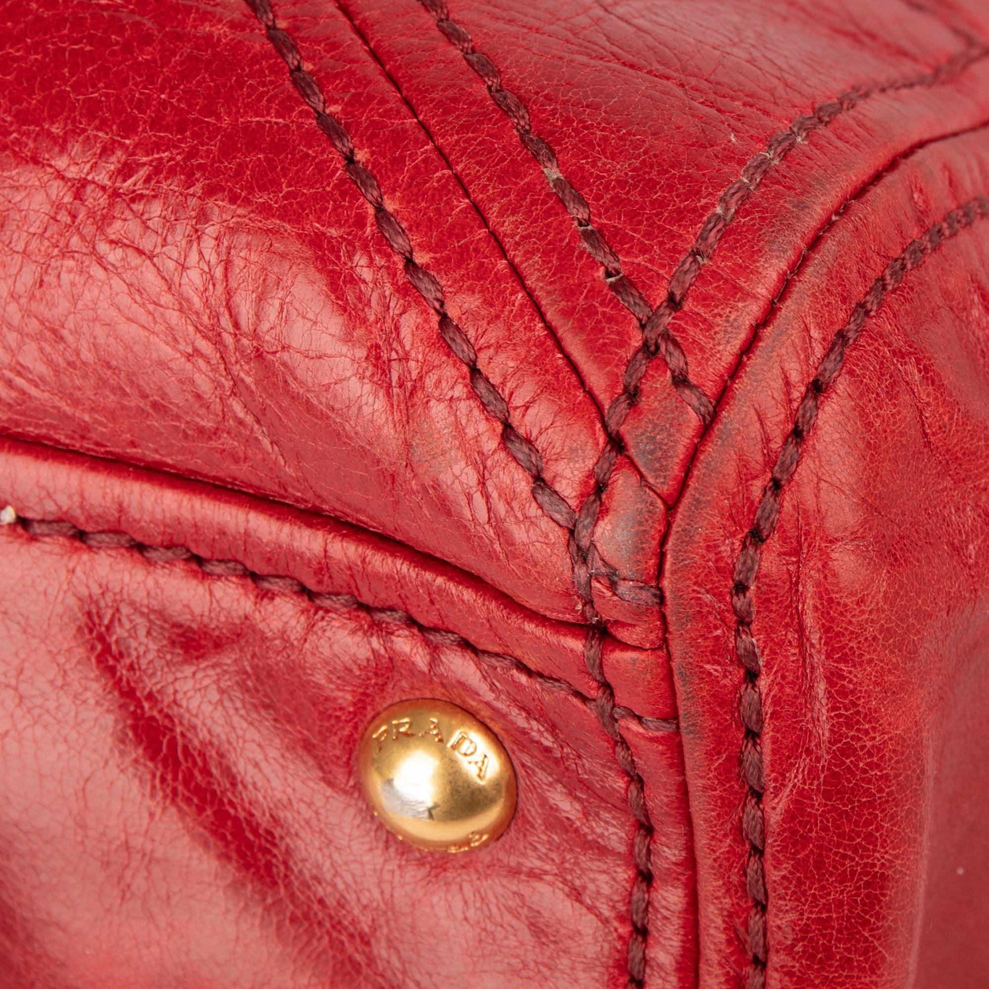 Prada Red Vitello Shine Tote w/ Strap