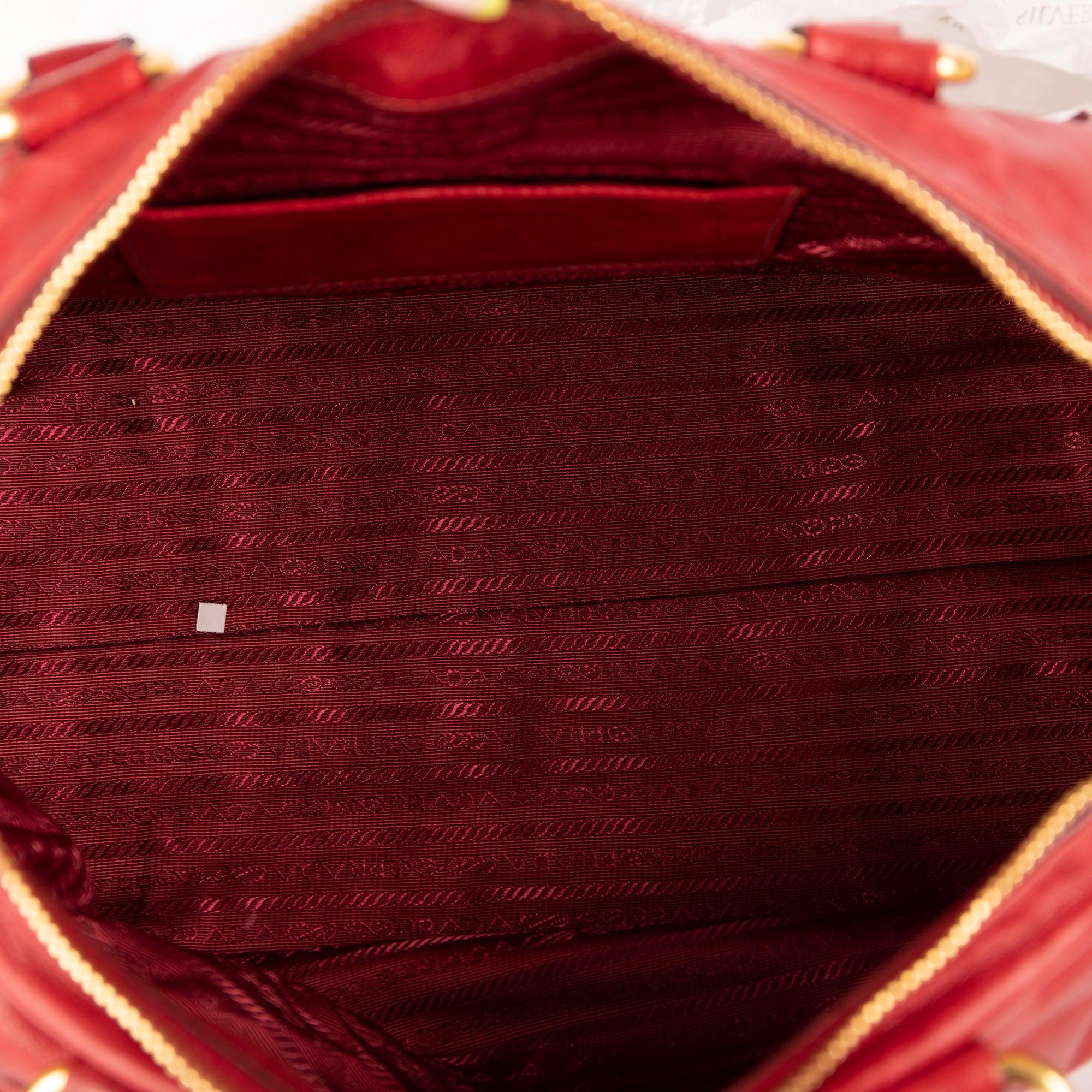 Prada Red Vitello Shine Tote w/ Strap