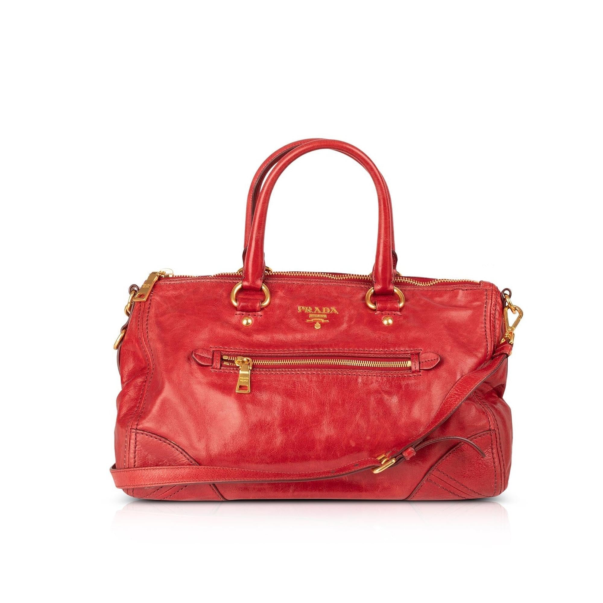 Prada Red Vitello Shine Tote w/ Strap
