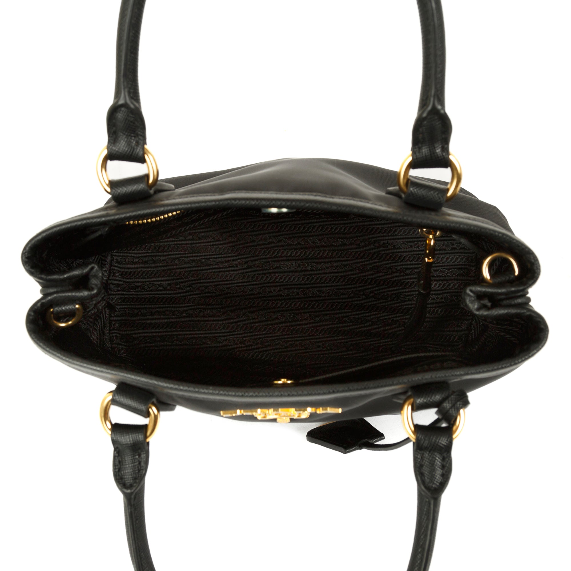 Prada Saffiano Leather-Trimmed Tessuto Nylon Satchel w/ Strap & Authenticity Card