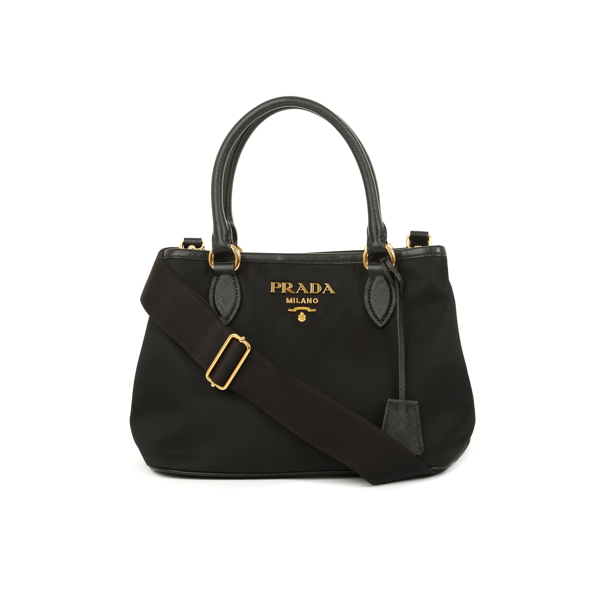 Prada Saffiano Leather-Trimmed Tessuto Nylon Satchel w/ Strap & Authenticity Card