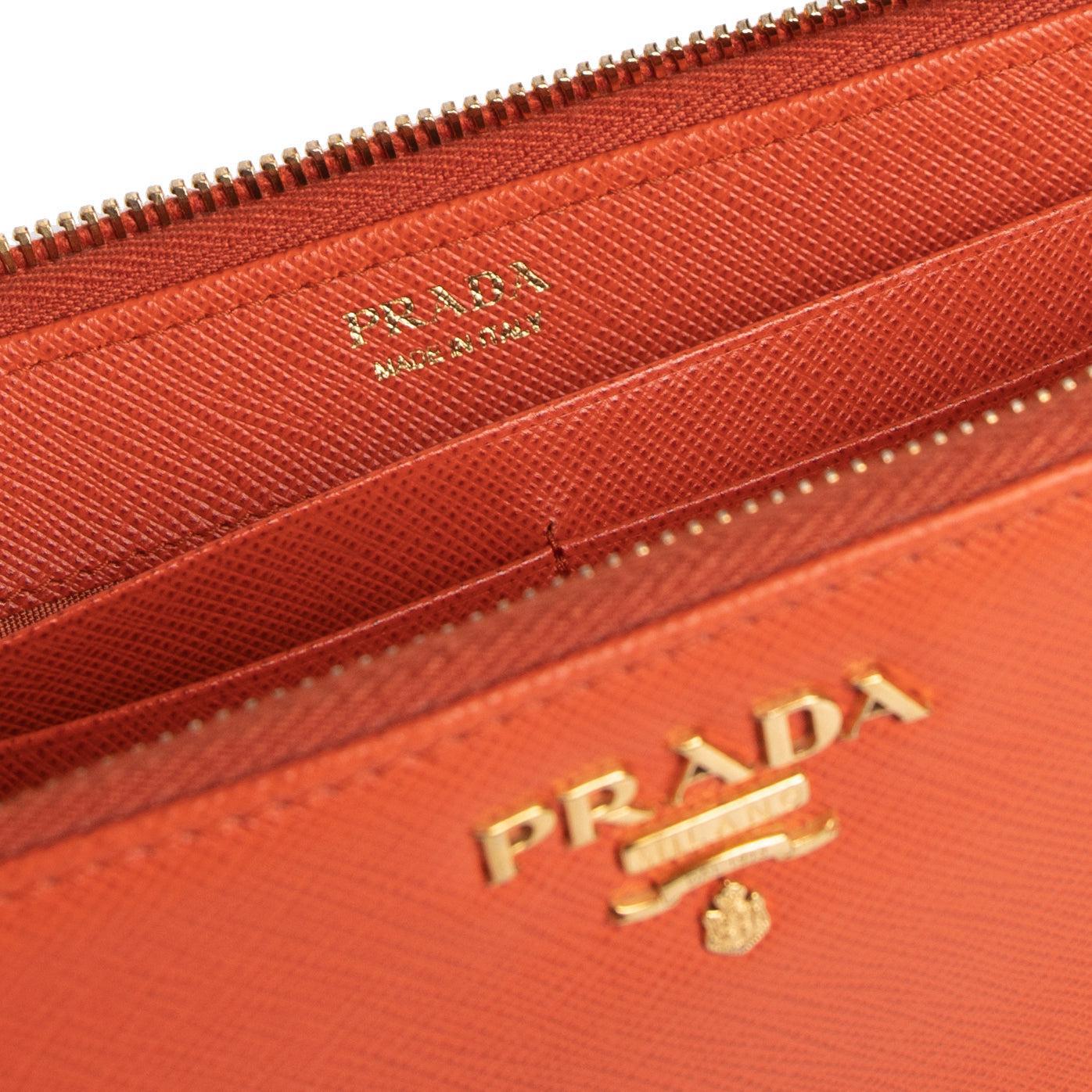 Prada Saffiano Lux Leather Half Zip Continental Wallet