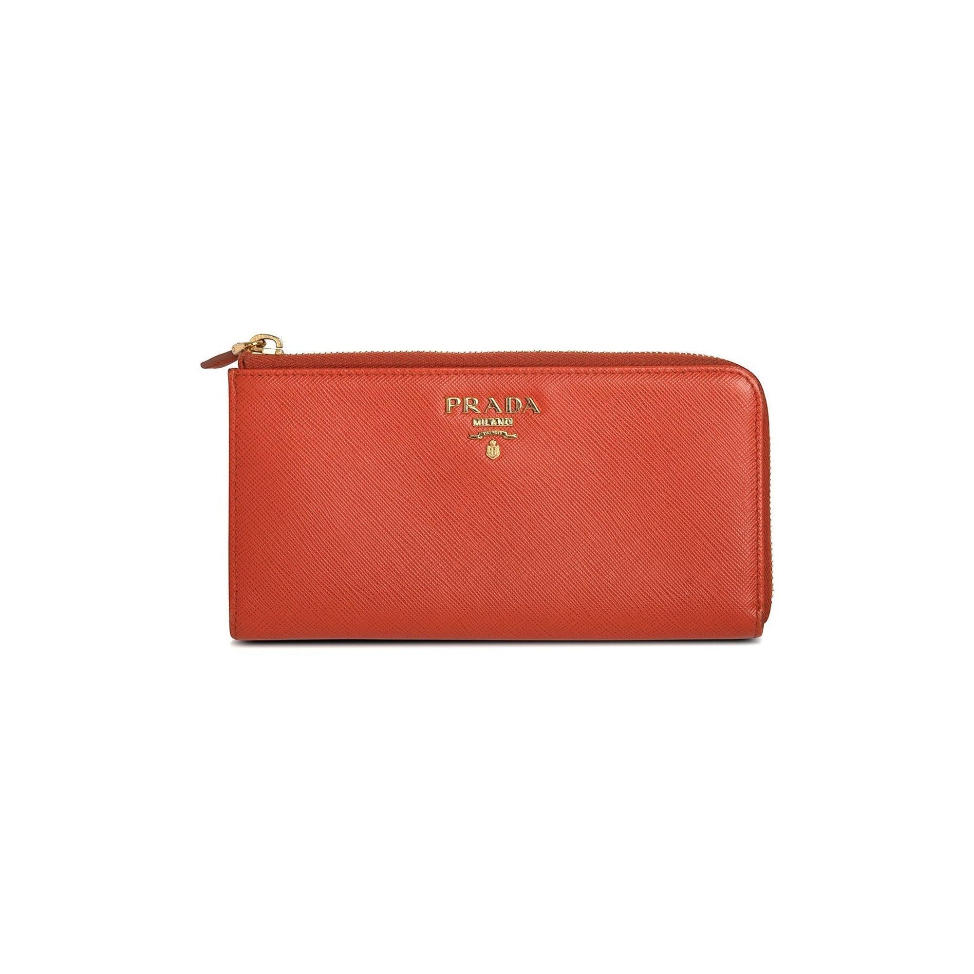 Prada Saffiano Lux Leather Half Zip Continental Wallet