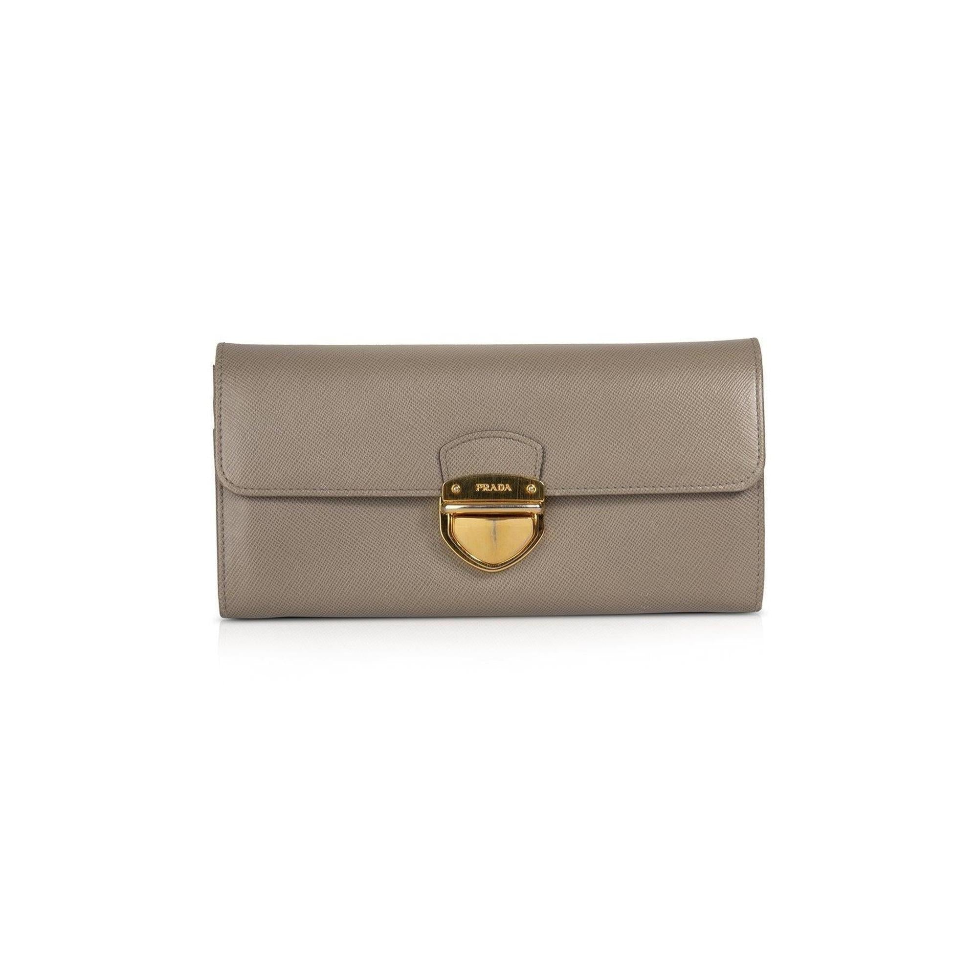 Prada Saffiano Push Lock Wallet w/ Box