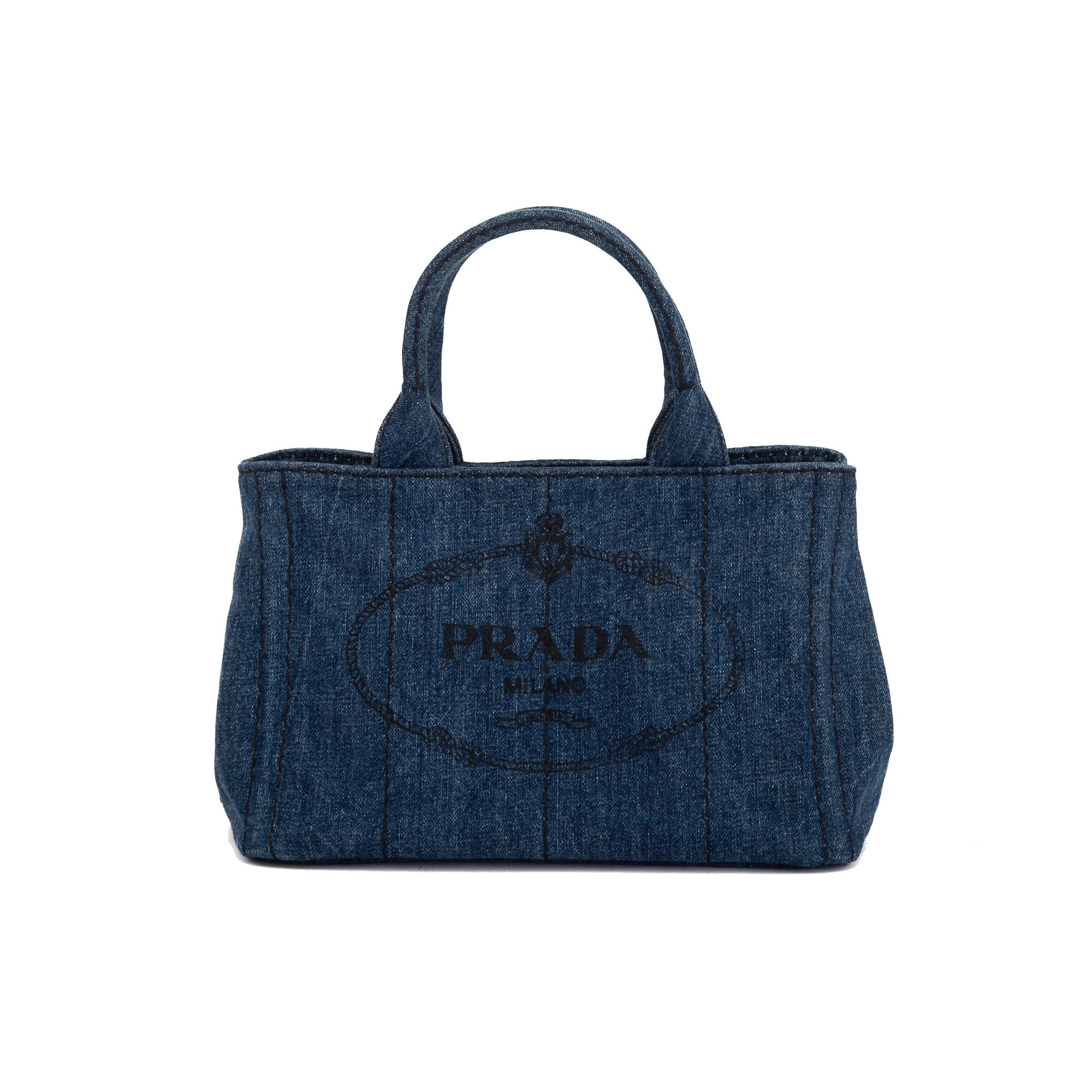Prada Small Denim Canapa Logo Tote w/ Strap & Authenticity Card