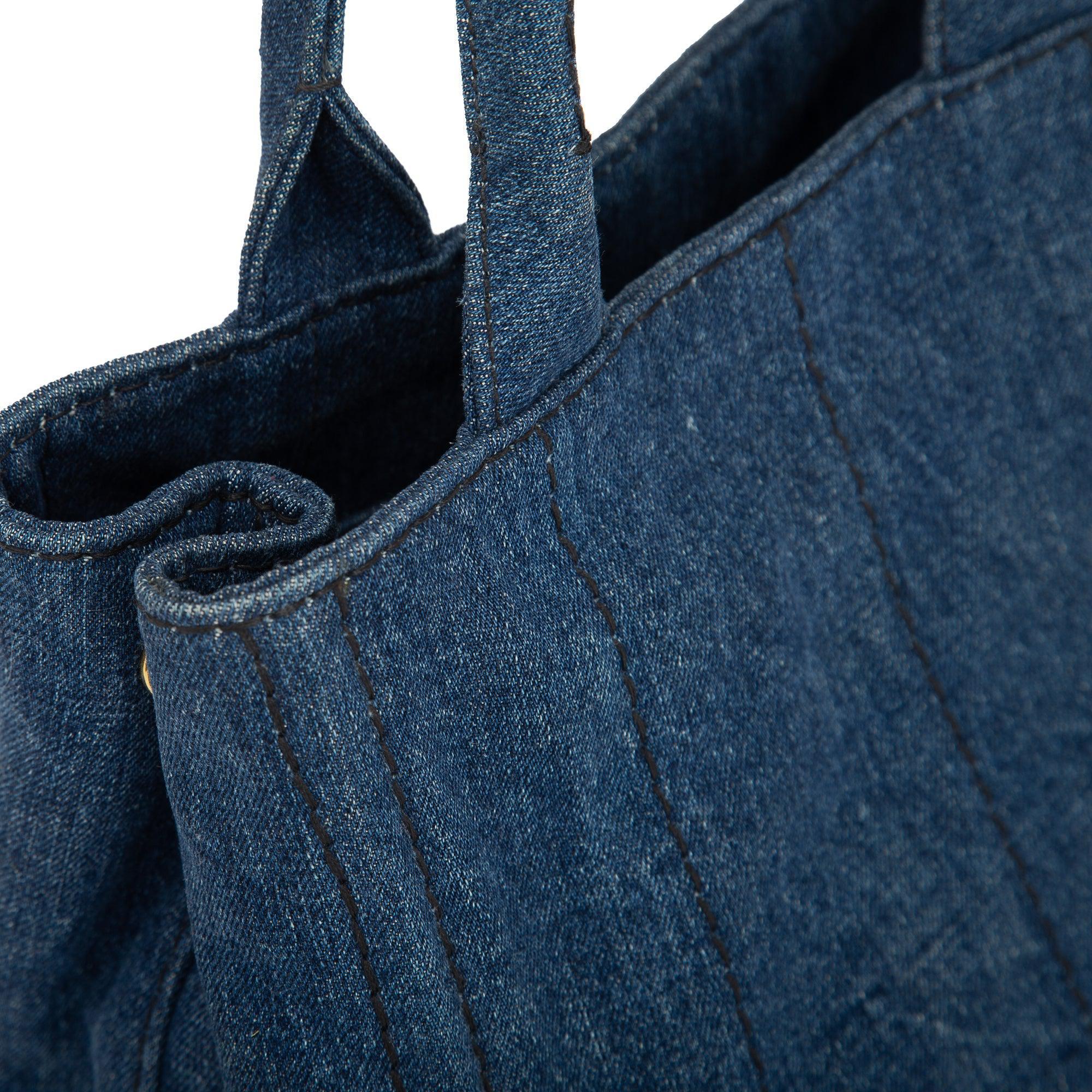 Prada Small Denim Canapa Logo Tote w/ Strap & Authenticity Card