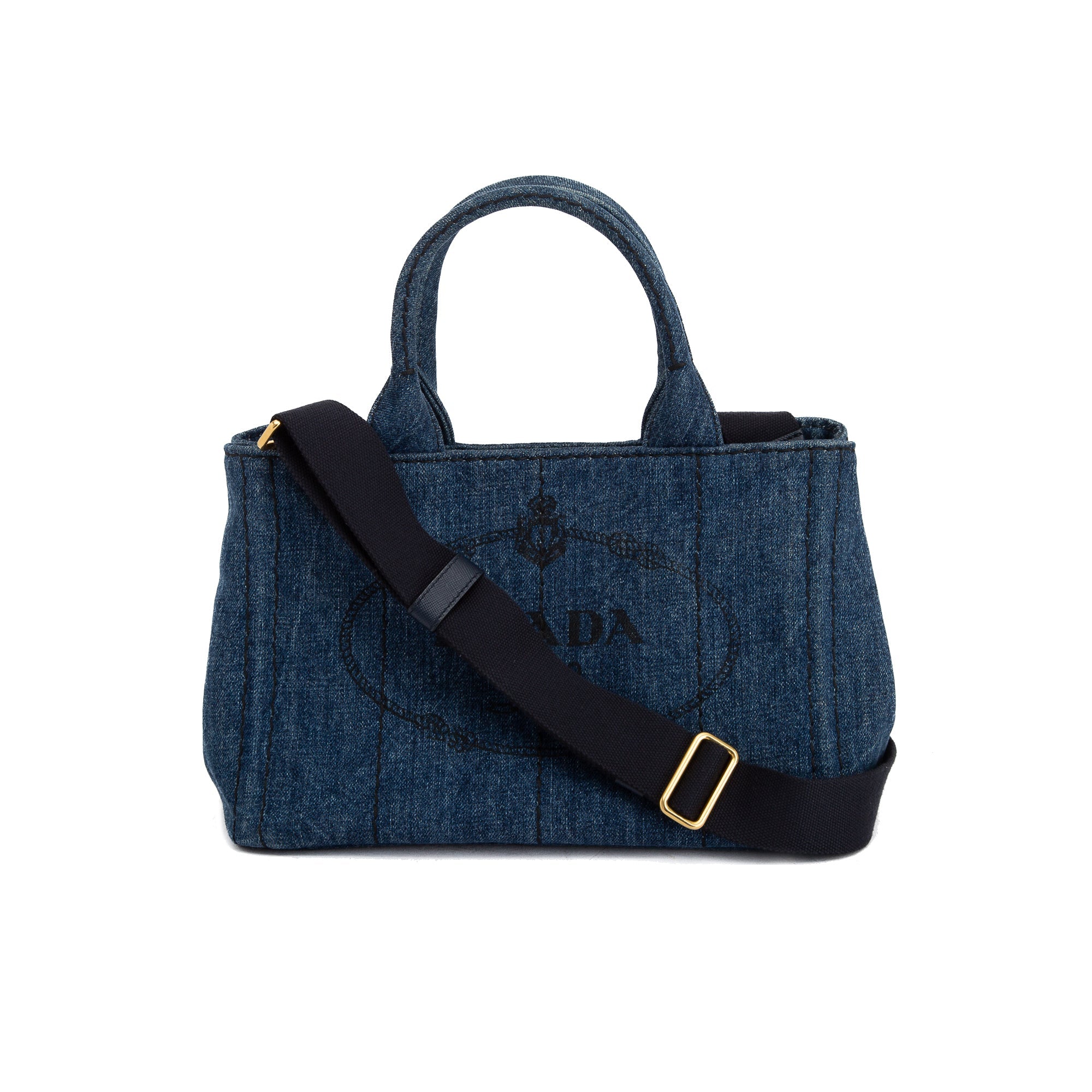 Prada Small Denim Canapa Logo Tote w/ Strap & Authenticity Card