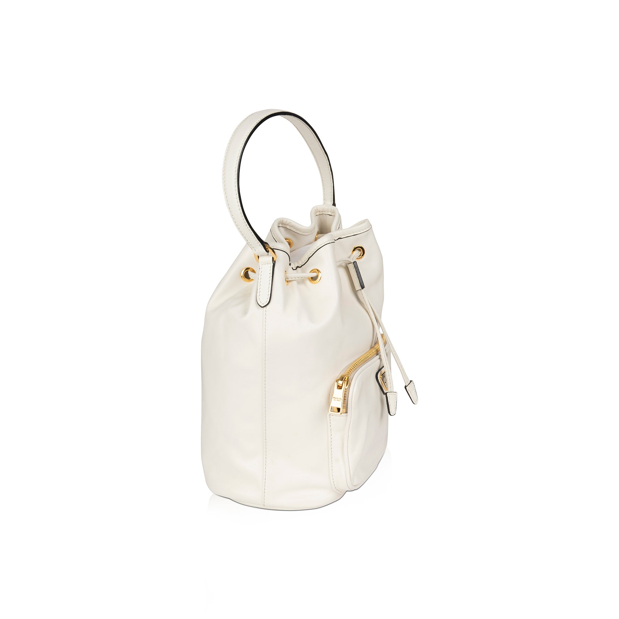 Prada Soft Calf & Saffiano Leather Mini Bucket Crossbody Bag w/ Strap