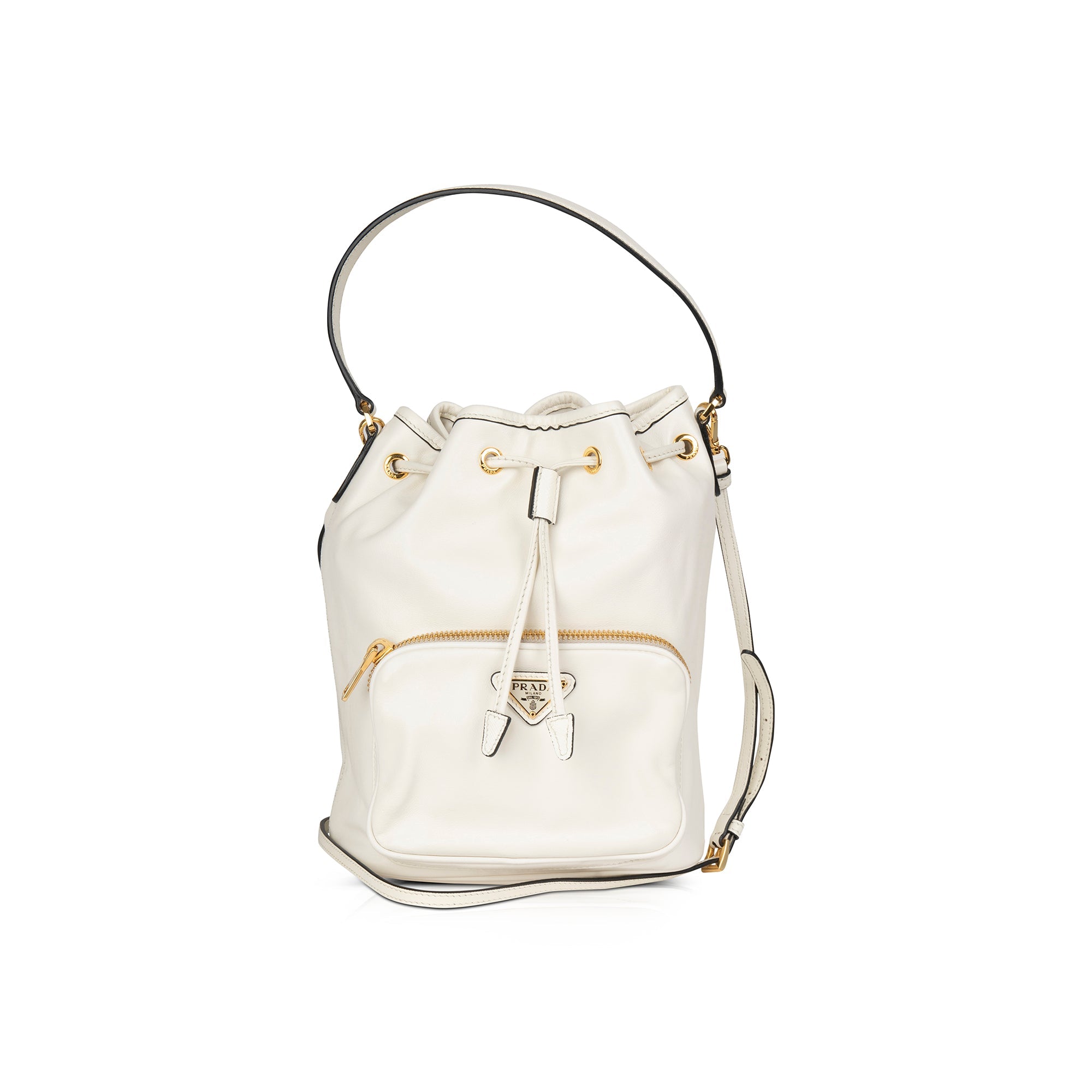 Prada Soft Calf & Saffiano Leather Mini Bucket Crossbody Bag w/ Strap