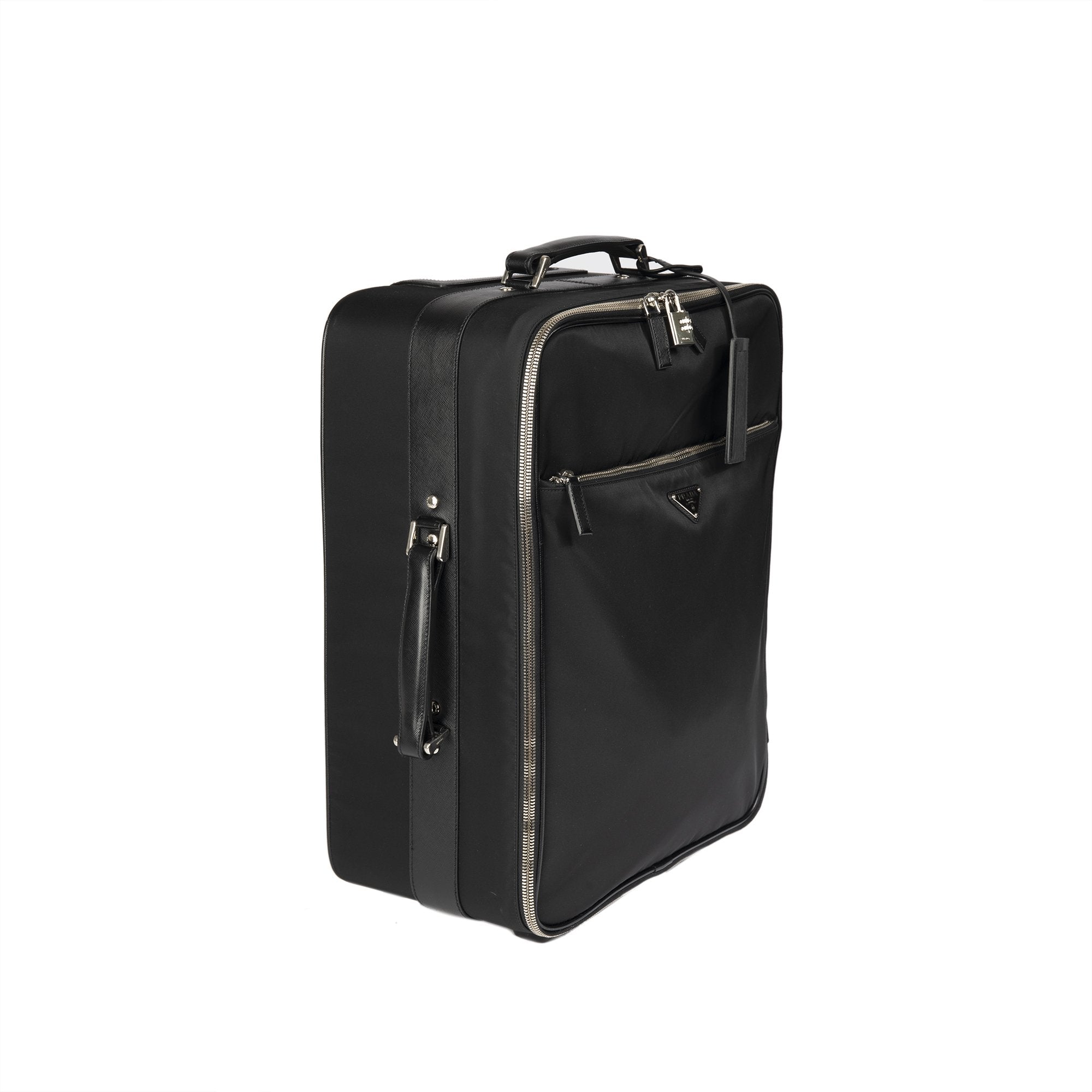 Prada Tessuto Saffiano-Trimmed Trolley Rolling Luggage