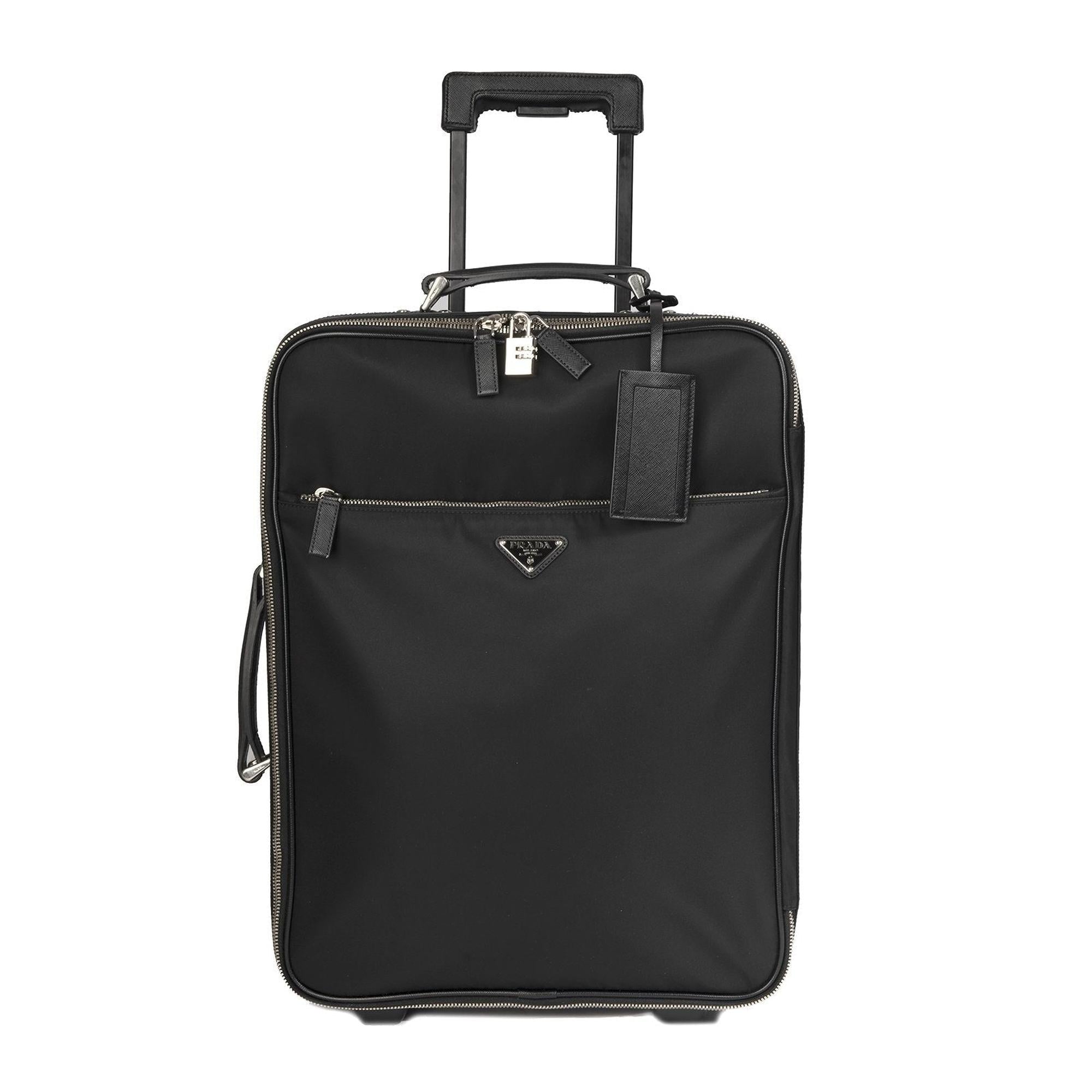 Prada Tessuto Saffiano-Trimmed Trolley Rolling Luggage