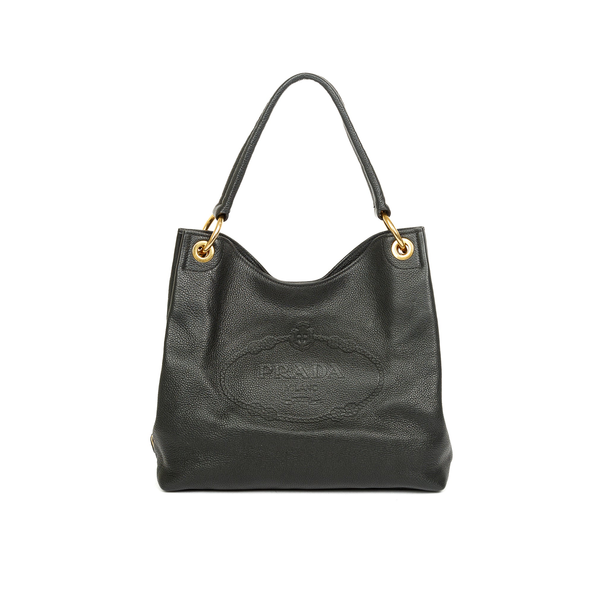 Prada Vitello Daino Medium Logo Hobo Bag