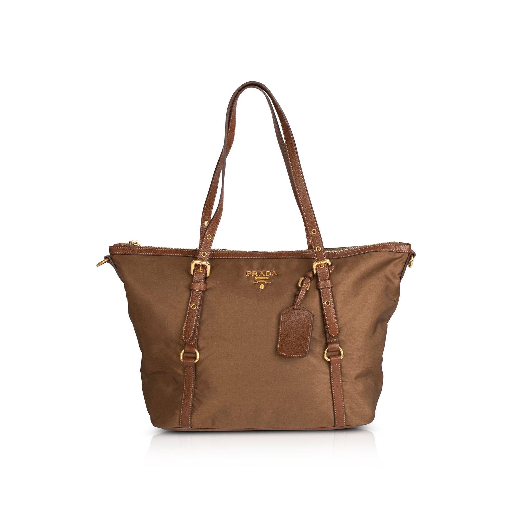 Prada Vitello Daino-Trimmed Tessuto Nylon Tote w/ Authenticity Card