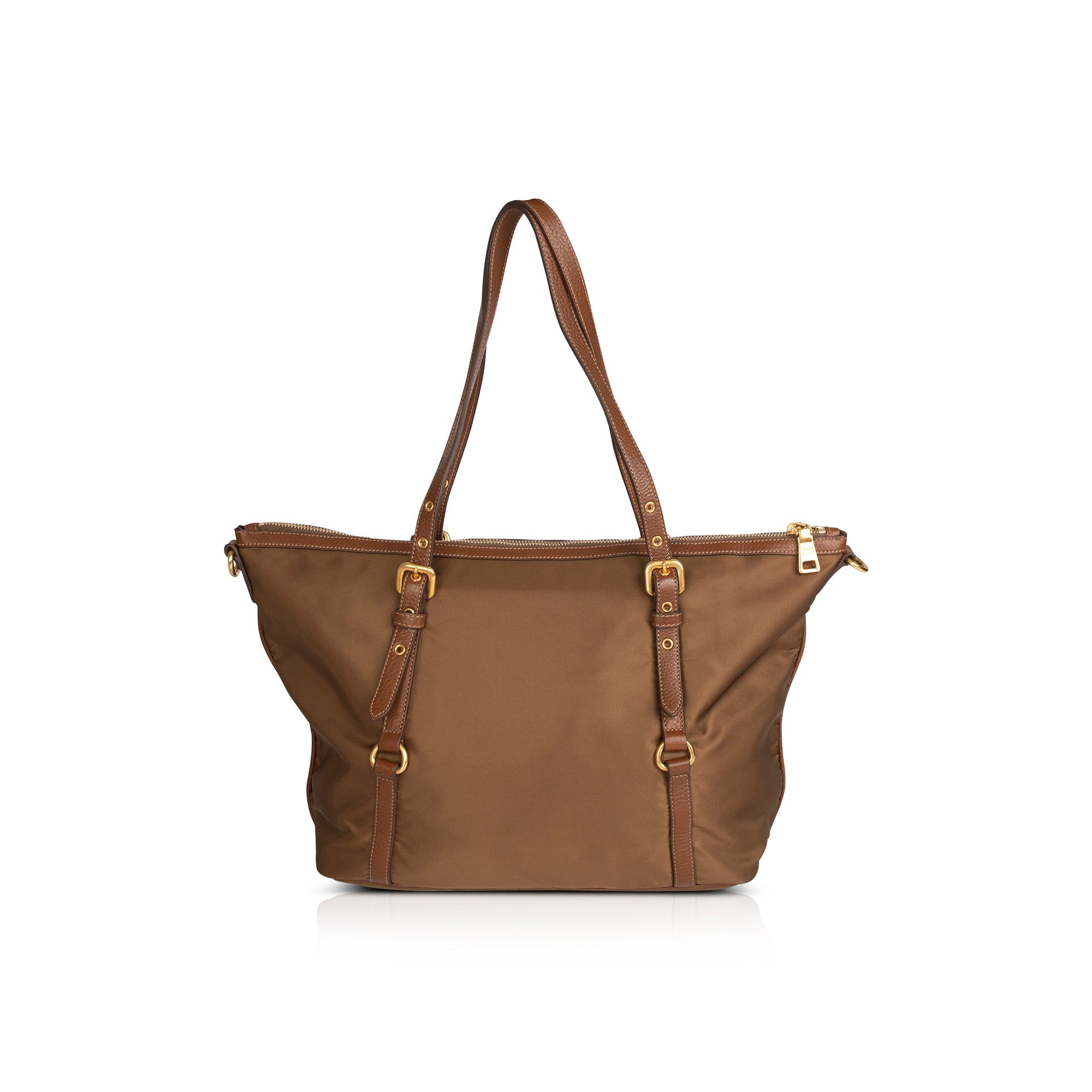 Prada Vitello Daino-Trimmed Tessuto Nylon Tote w/ Authenticity Card