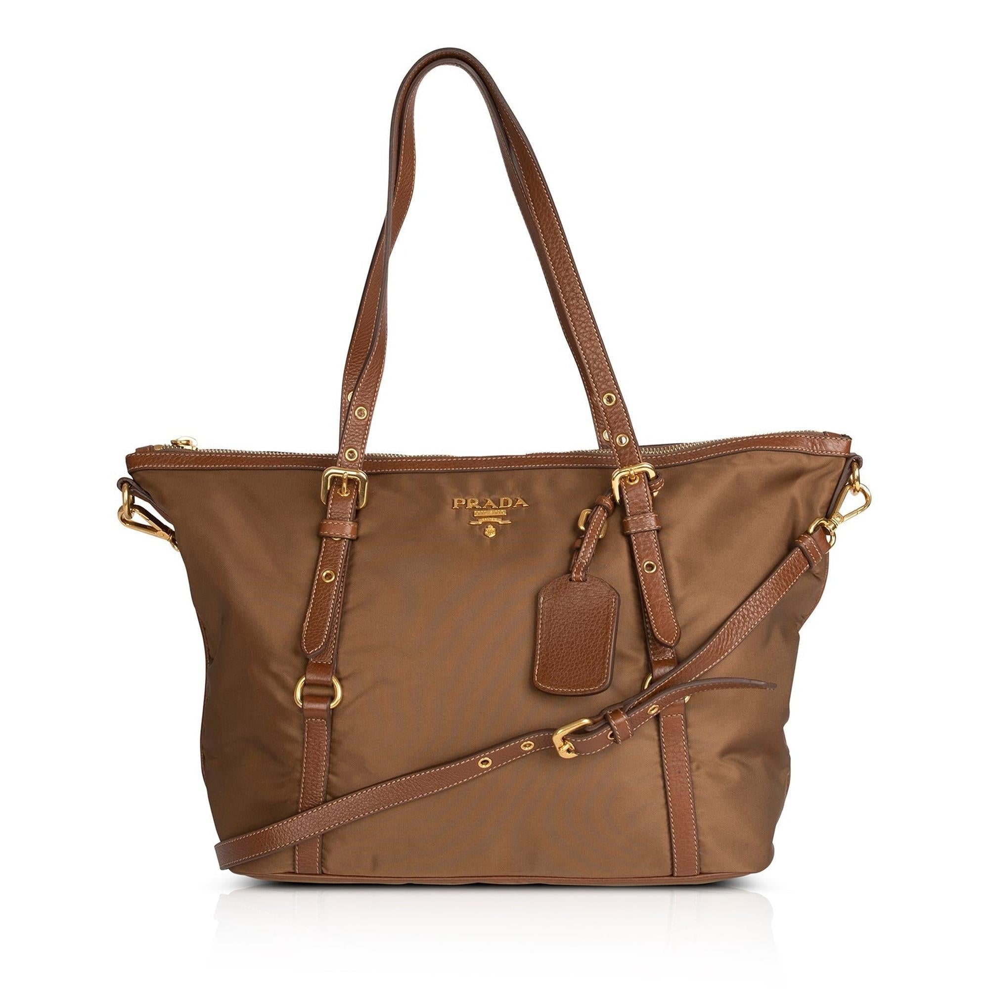 Prada Vitello Daino-Trimmed Tessuto Nylon Tote w/ Authenticity Card