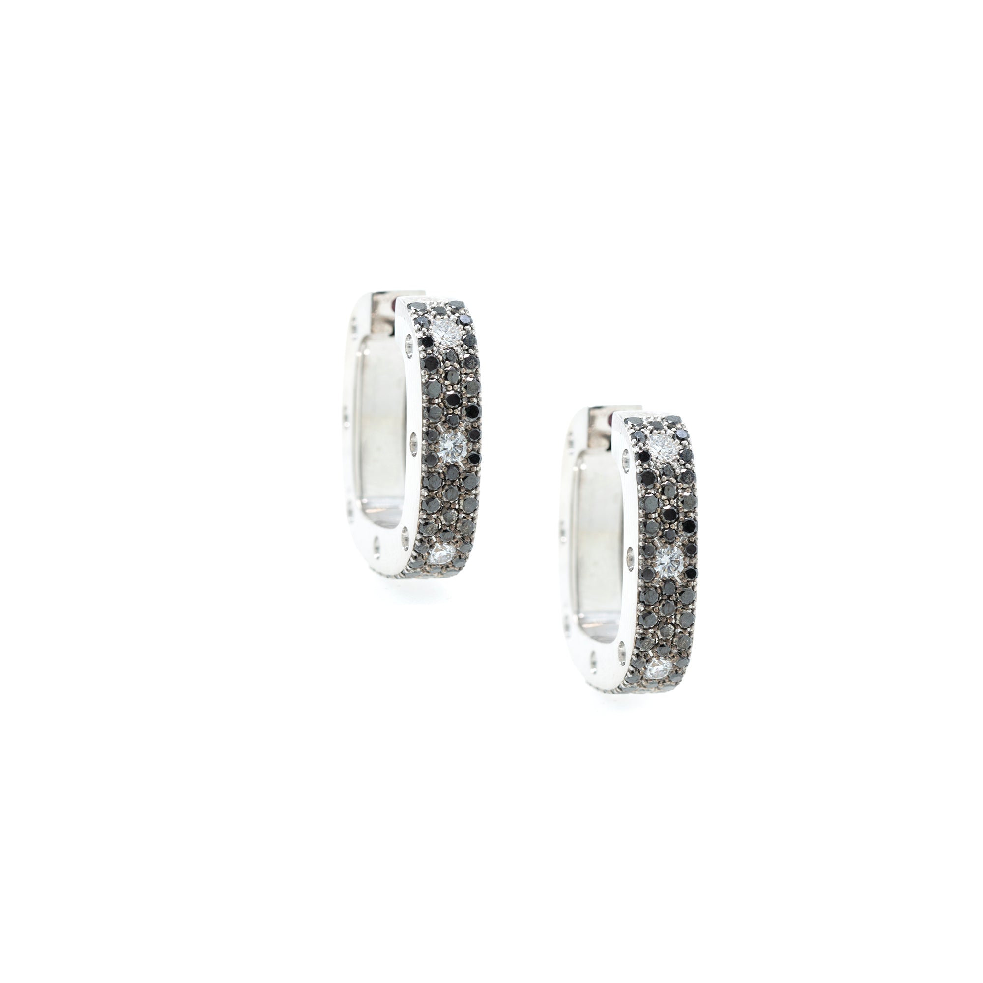 Roberto Coin 18k White Gold Black & White Diamond Pois Moi Hoop Earrings