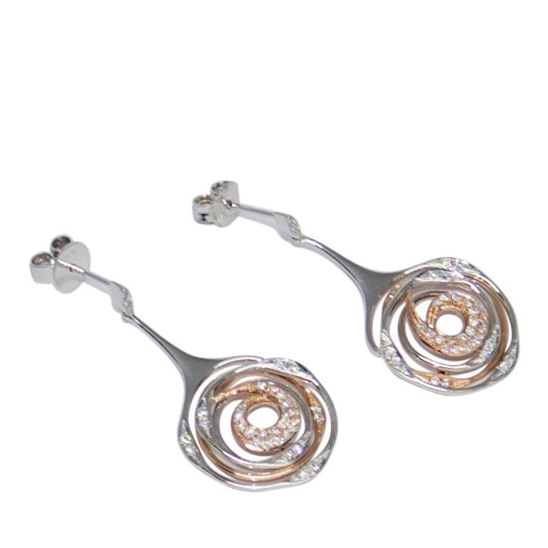 Rose & White Gold Diamond Drop Earrings