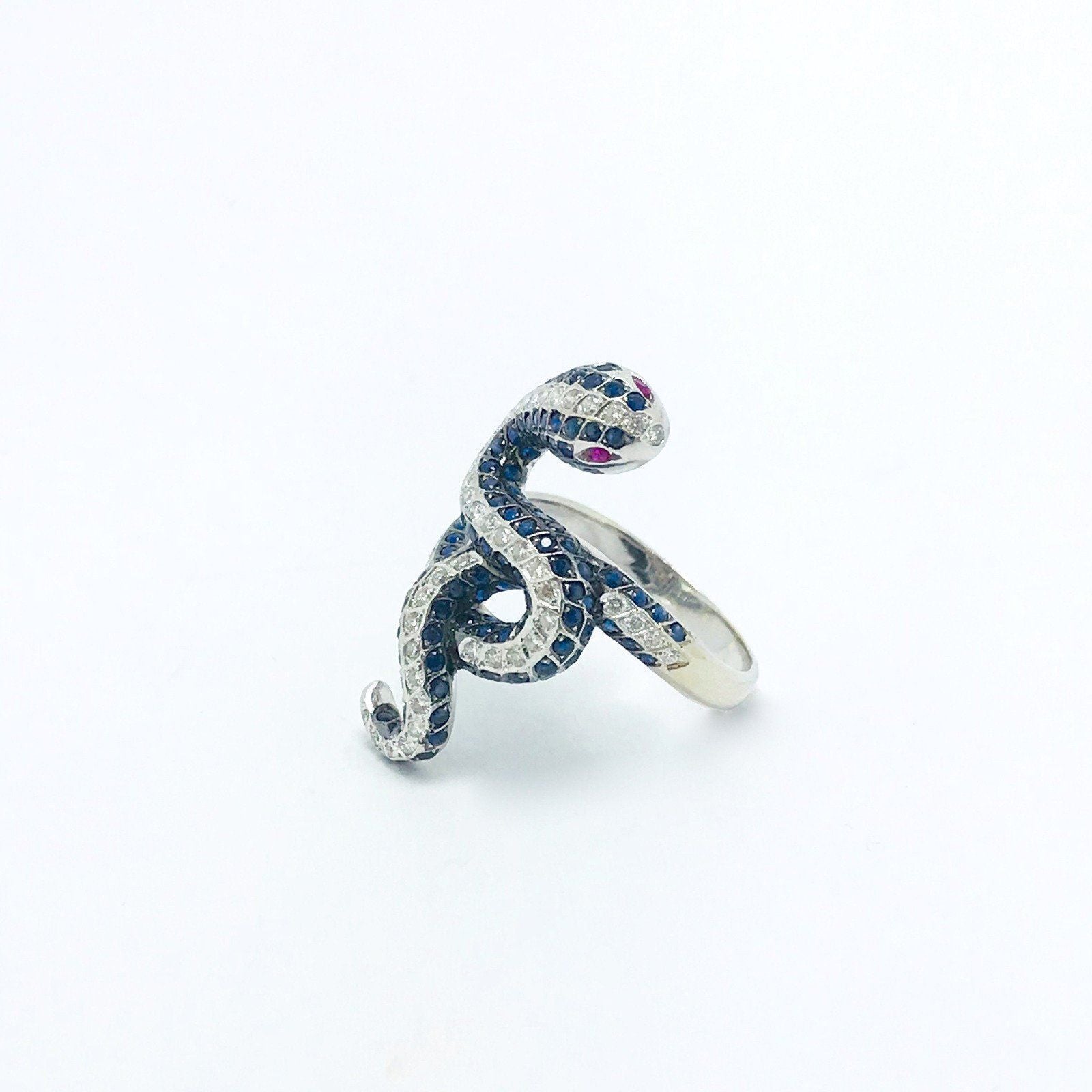 Ruby, Sapphire and Diamond Snake Ring