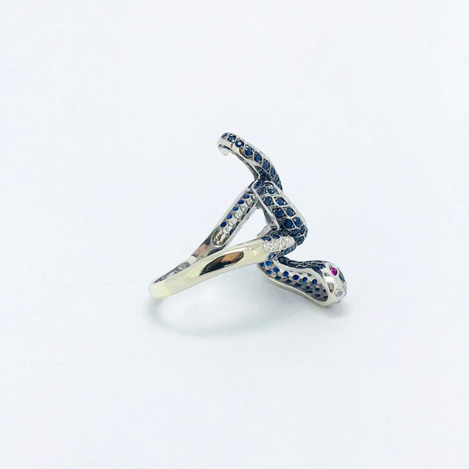 Ruby, Sapphire and Diamond Snake Ring