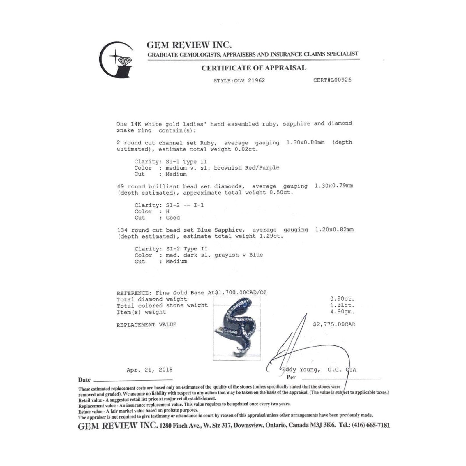 Ruby, Sapphire and Diamond Snake Ring