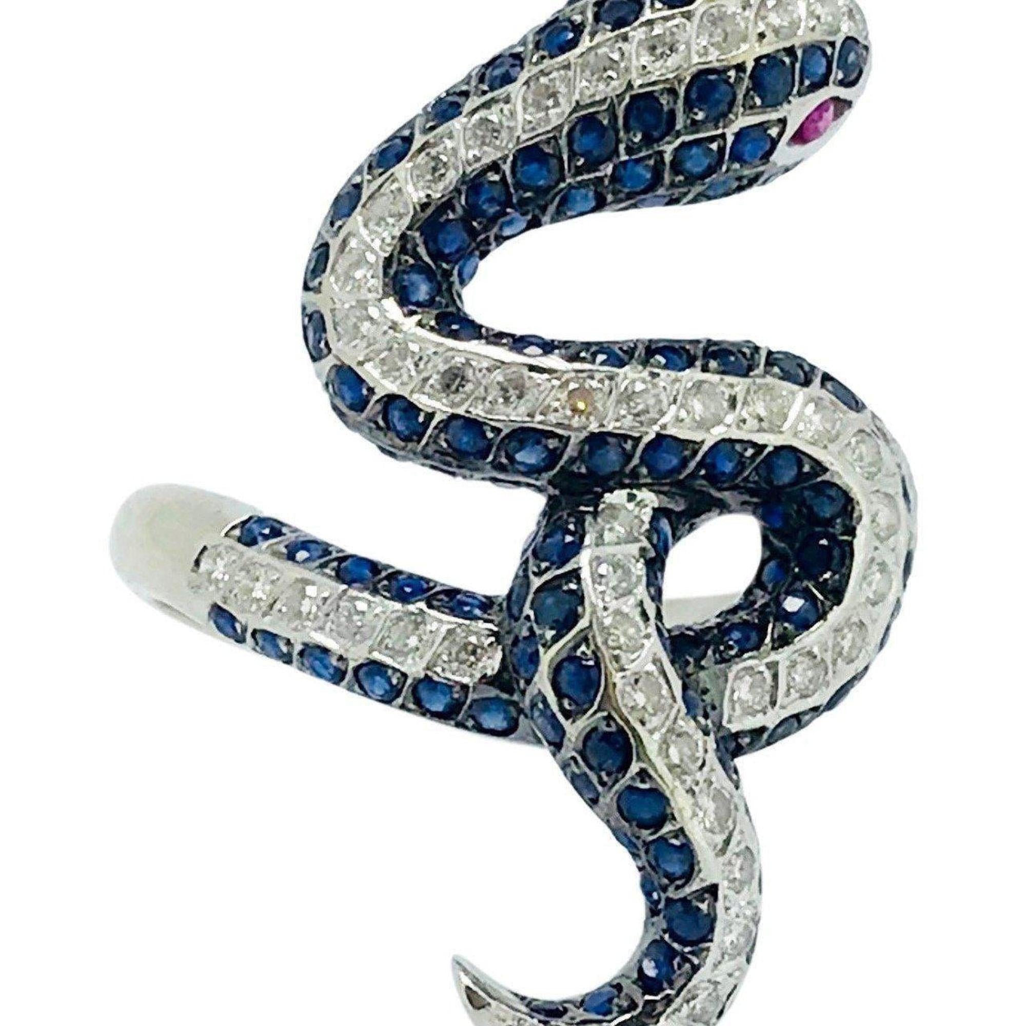 Ruby, Sapphire and Diamond Snake Ring