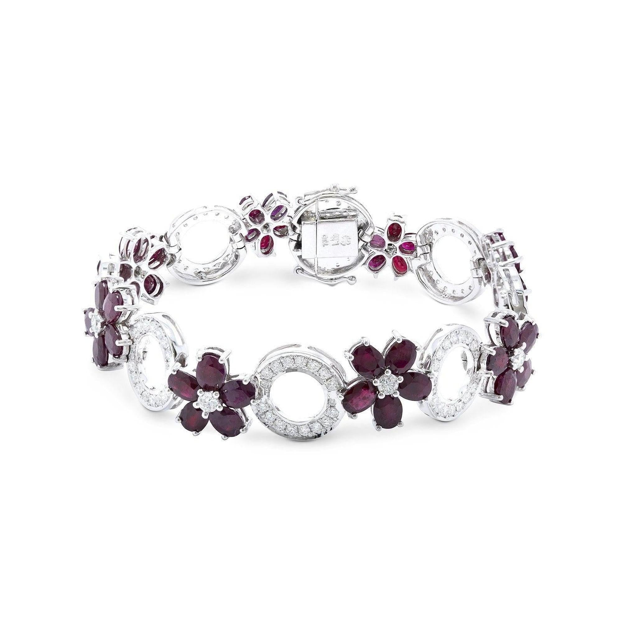 Ruby and Diamond Floral Tennis Bracelet