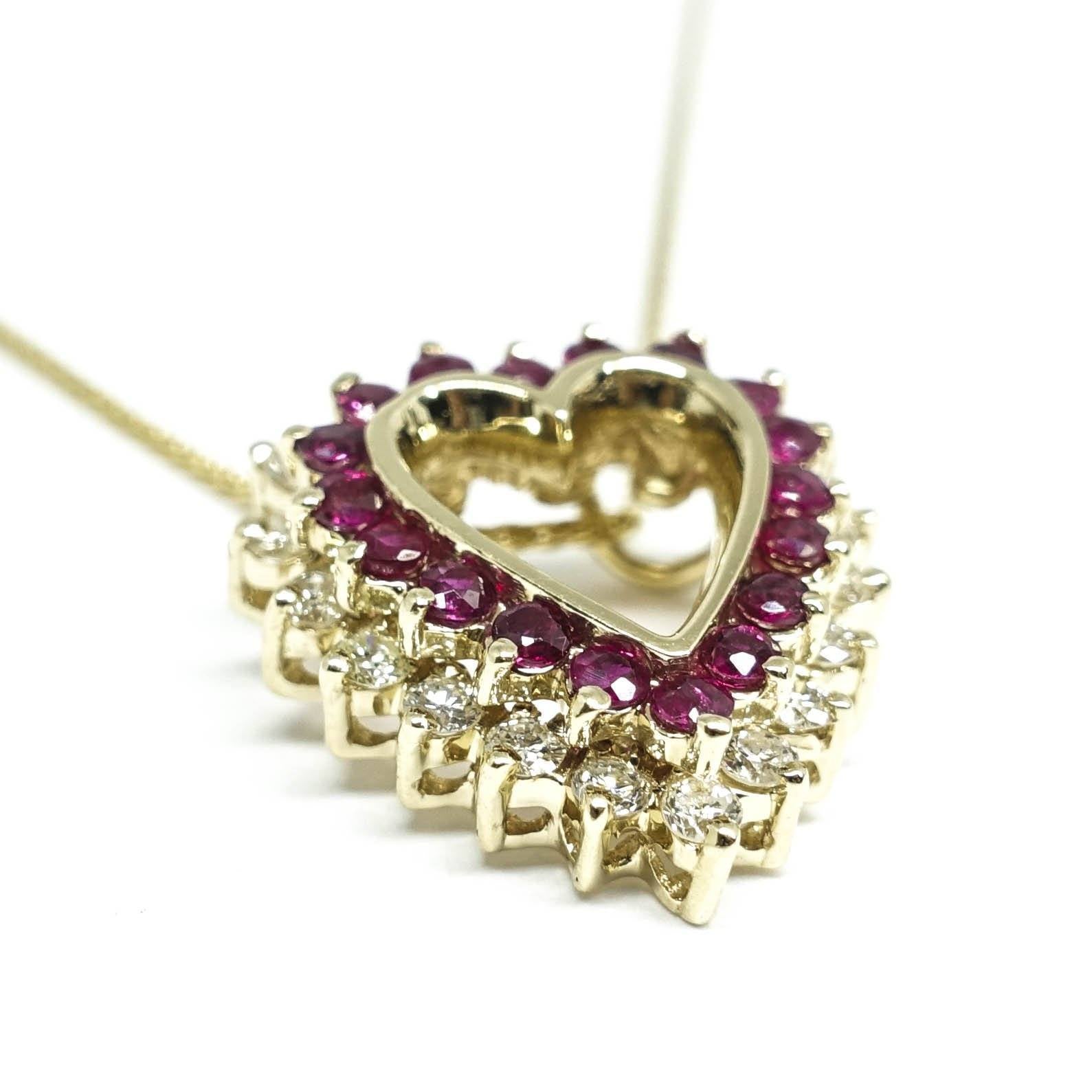 Ruby and Diamond Heart Pendant Necklace