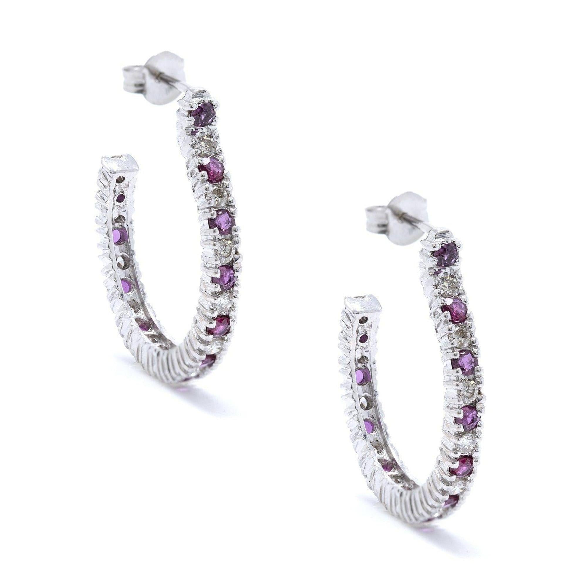Ruby and Diamond Hoop Earrings