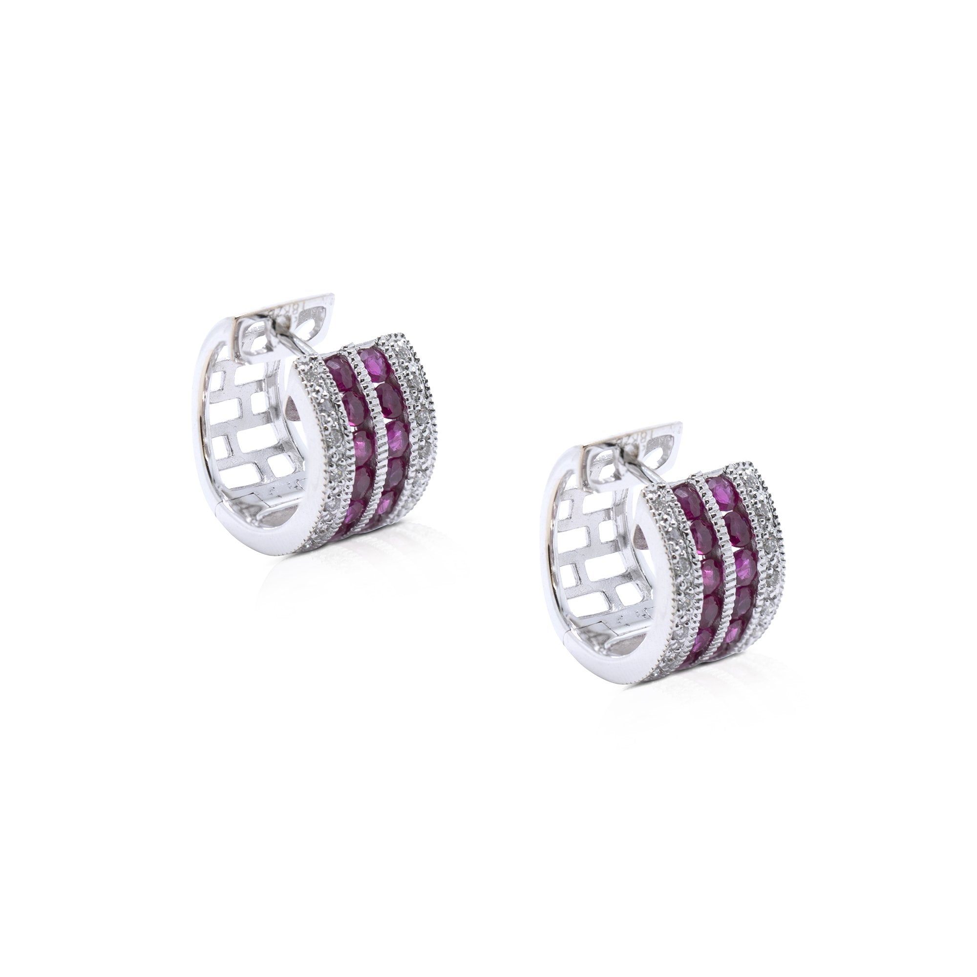 Ruby and Diamond Huggie Earrings