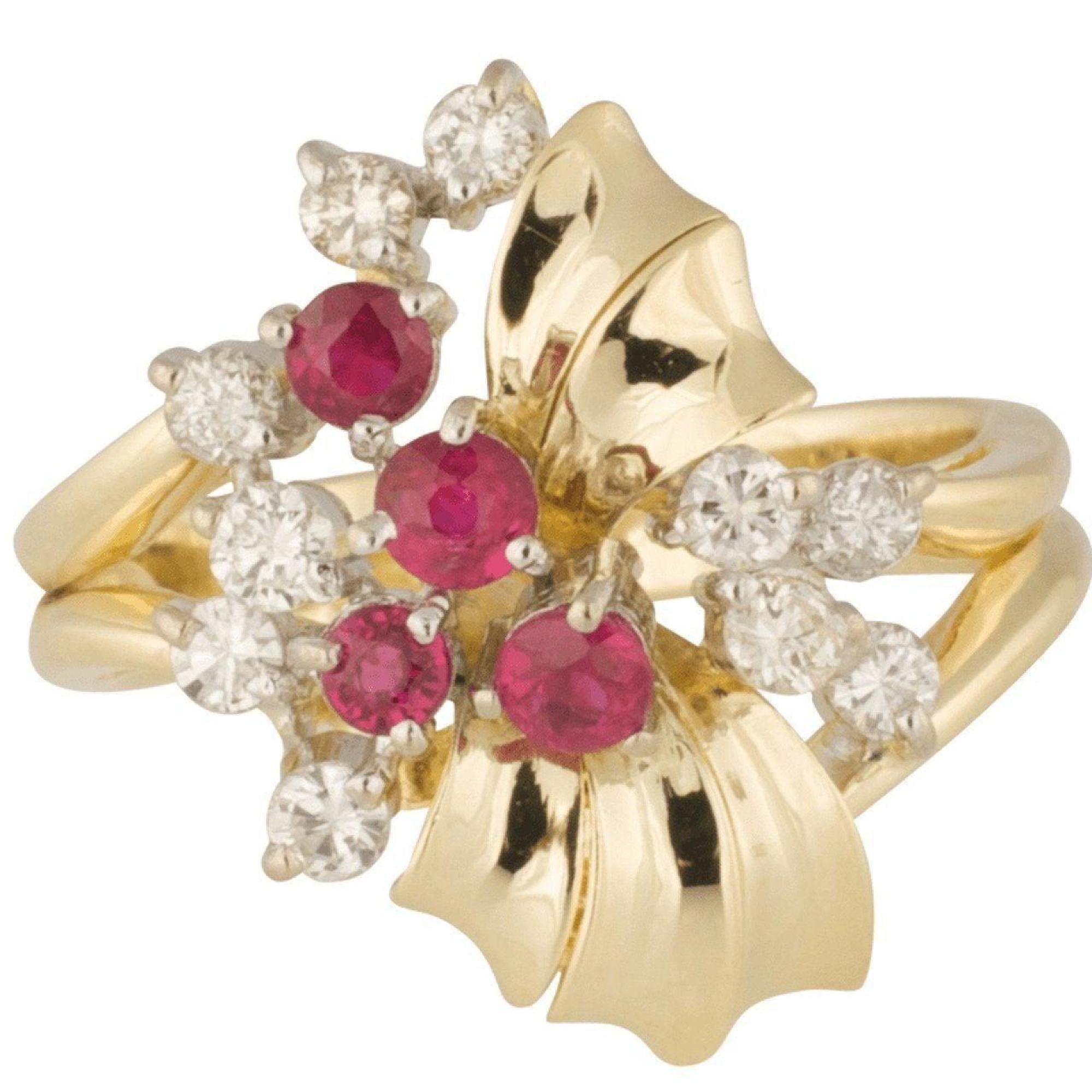 Ruby and Diamond Retro Cocktail Ring