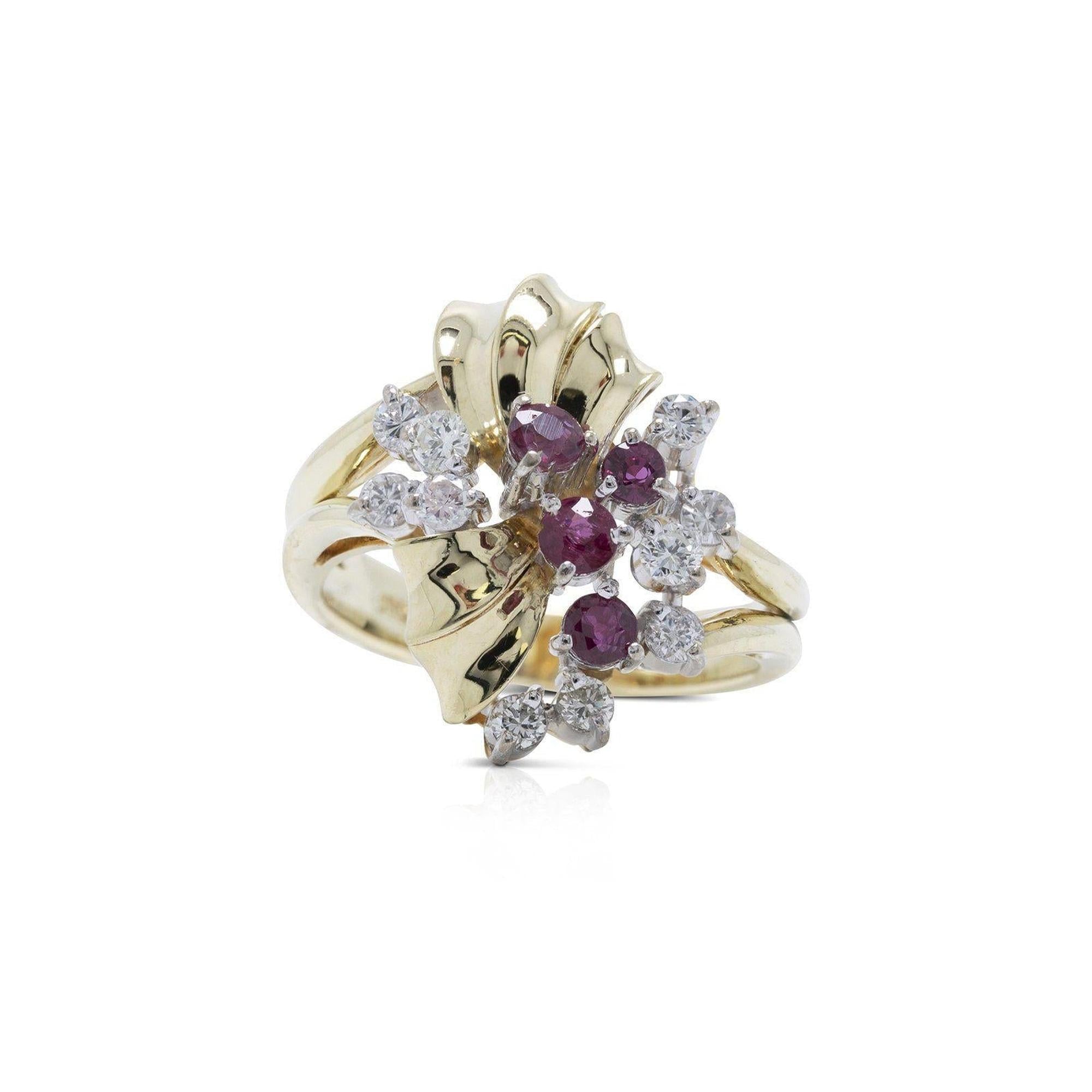 Ruby and Diamond Retro Cocktail Ring