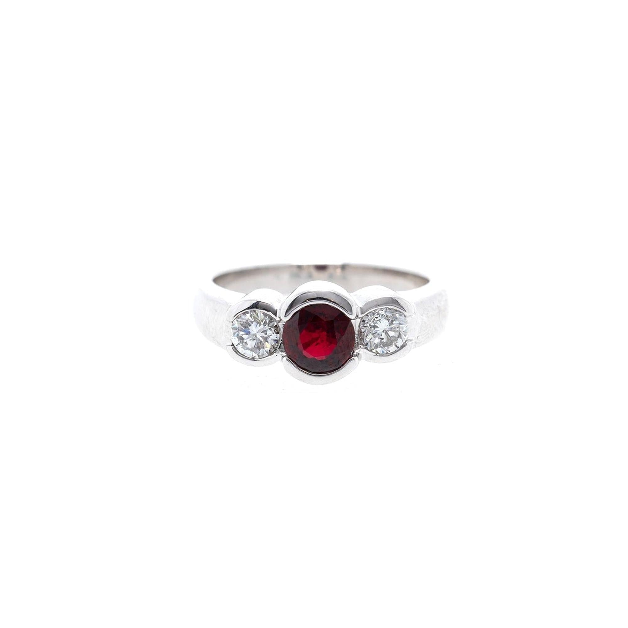 Ruby and Diamond Three Stone Ring