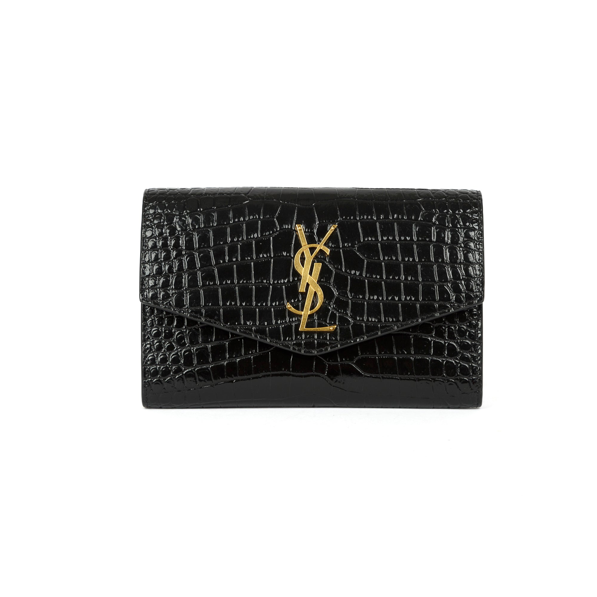 Saint Laurent 2021 Crocodile-Embossed Uptown Chain Wallet w/ Box