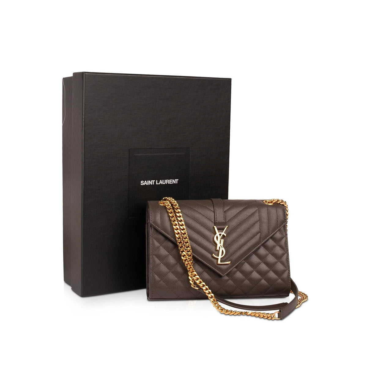 Saint Laurent 2021 Medium Monogram Matelasse Envelope Chain Bag w/ Box