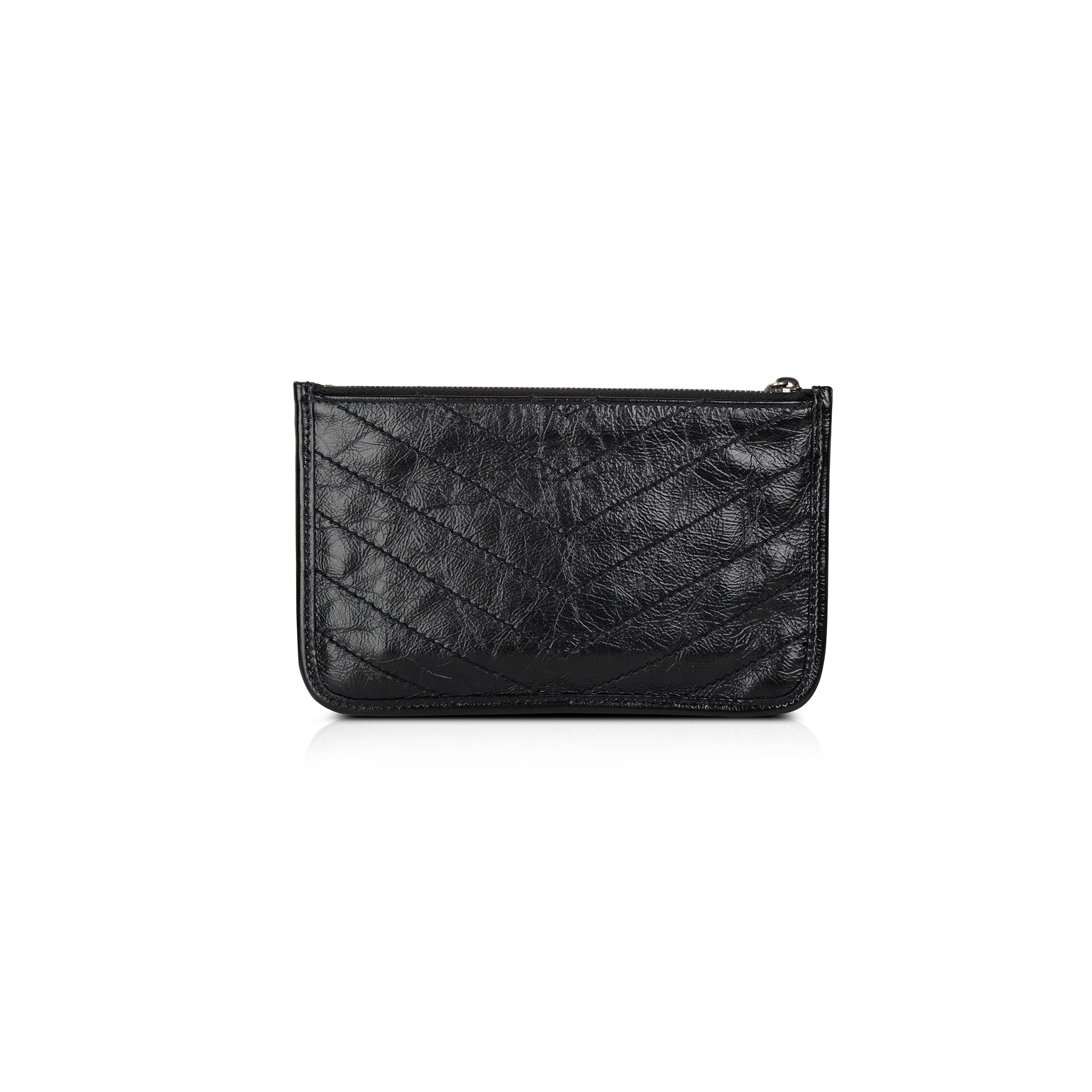Saint Laurent Black Crinkled Calfskin Matelasse Leather Monogram Niki Bill Pouch