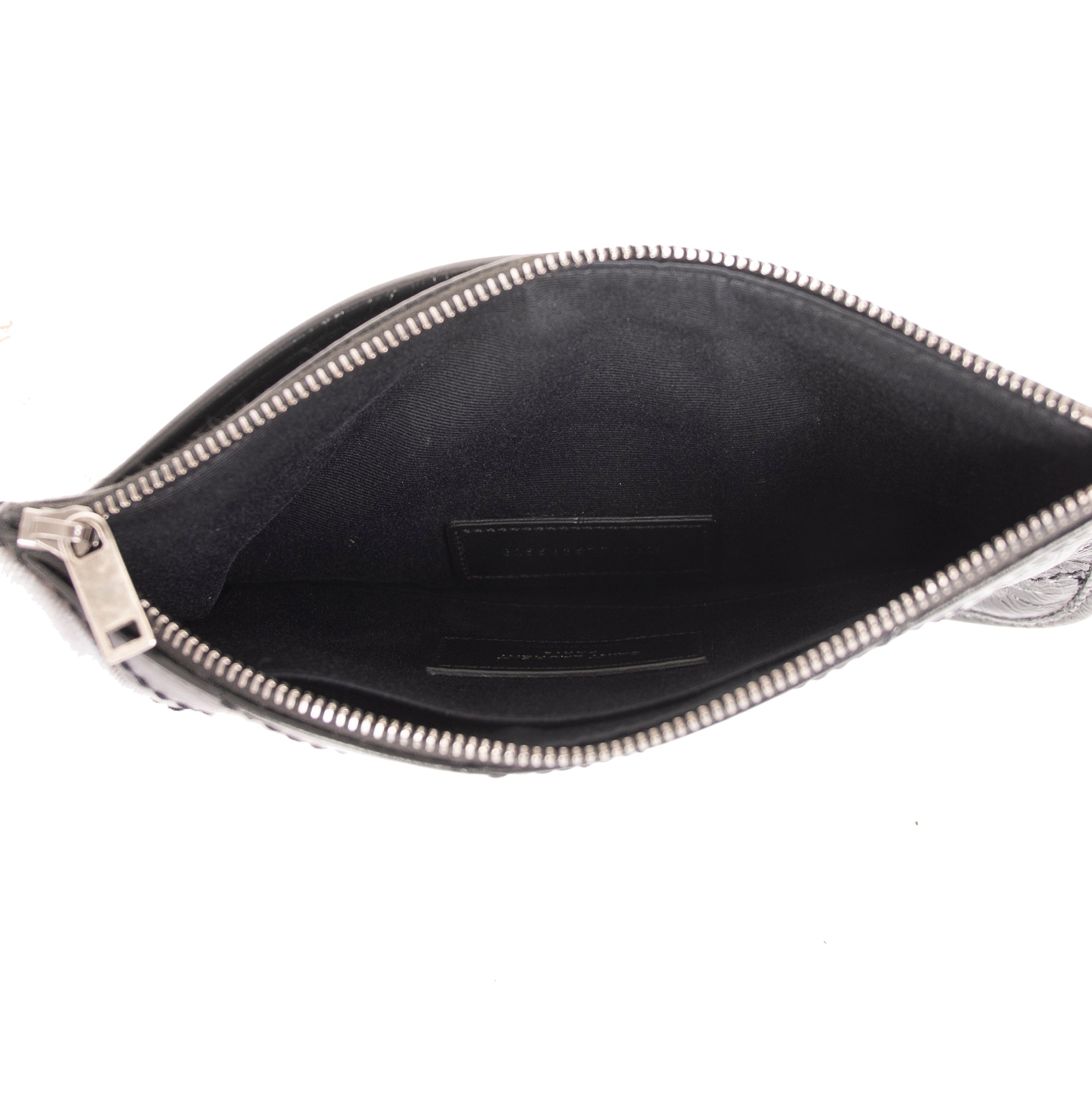 Saint Laurent Black Crinkled Calfskin Matelasse Leather Monogram Niki Bill Pouch