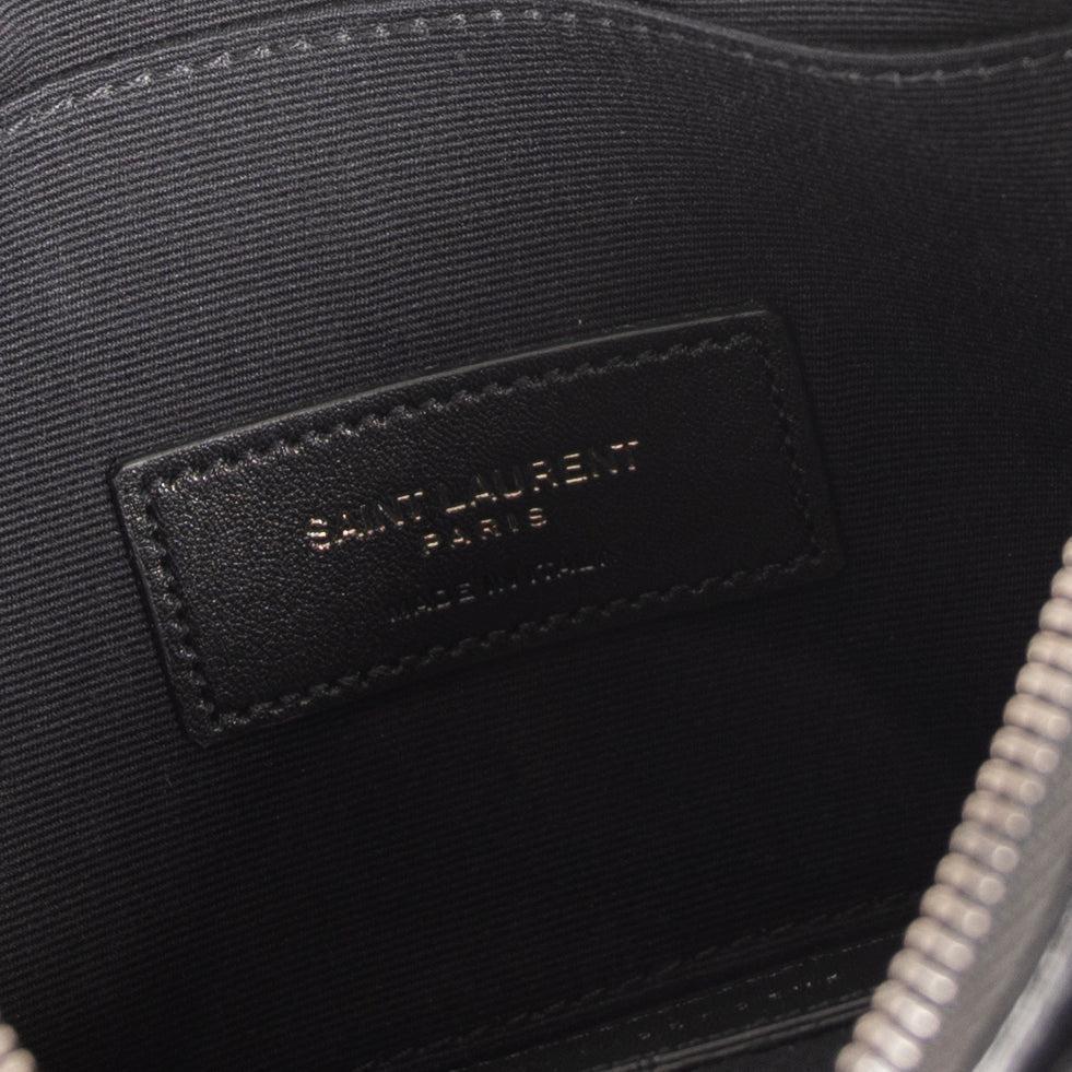 Saint Laurent Black Crinkled Calfskin Matelasse Leather Monogram Niki Bill Pouch