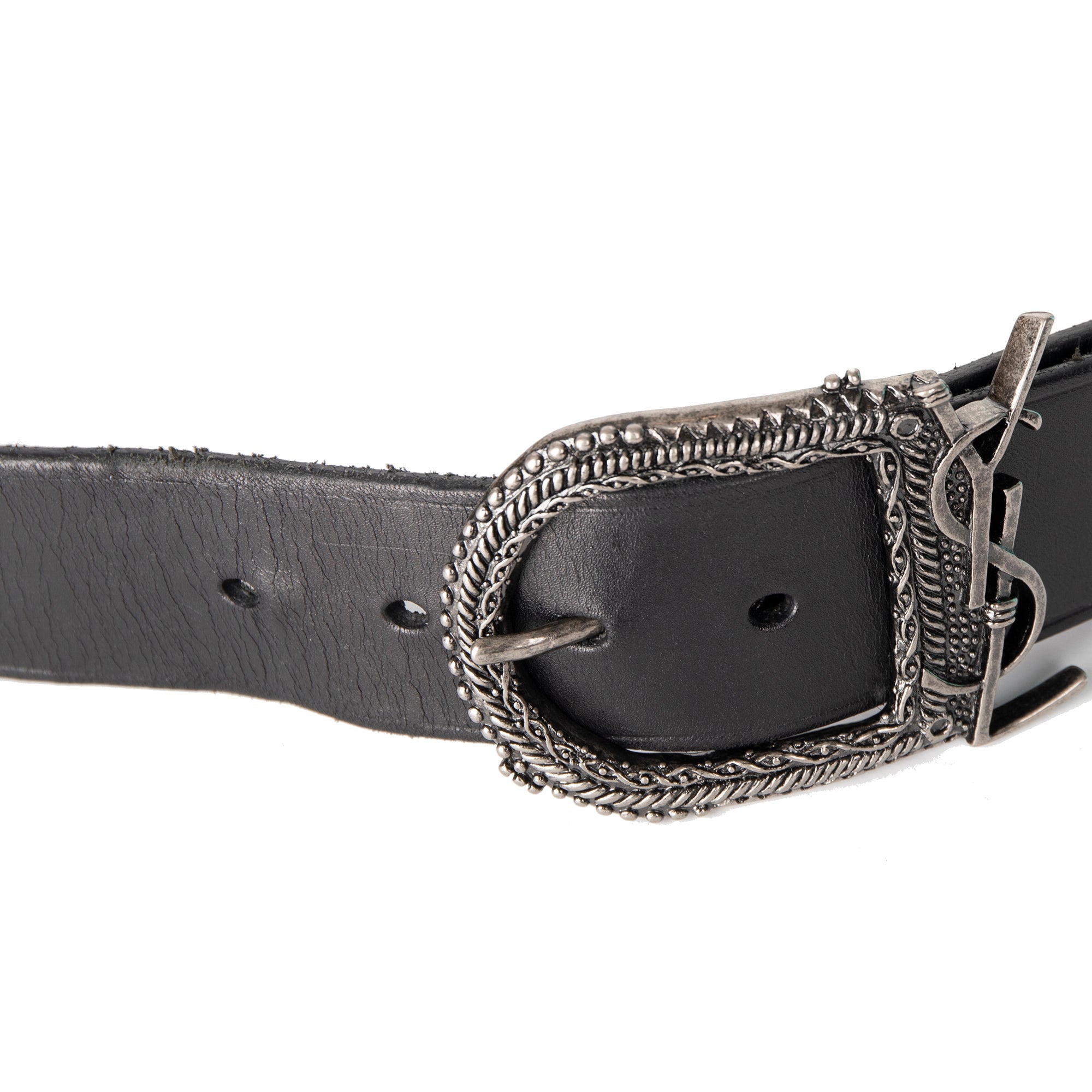 Saint Laurent Black Leather Celtic Belt