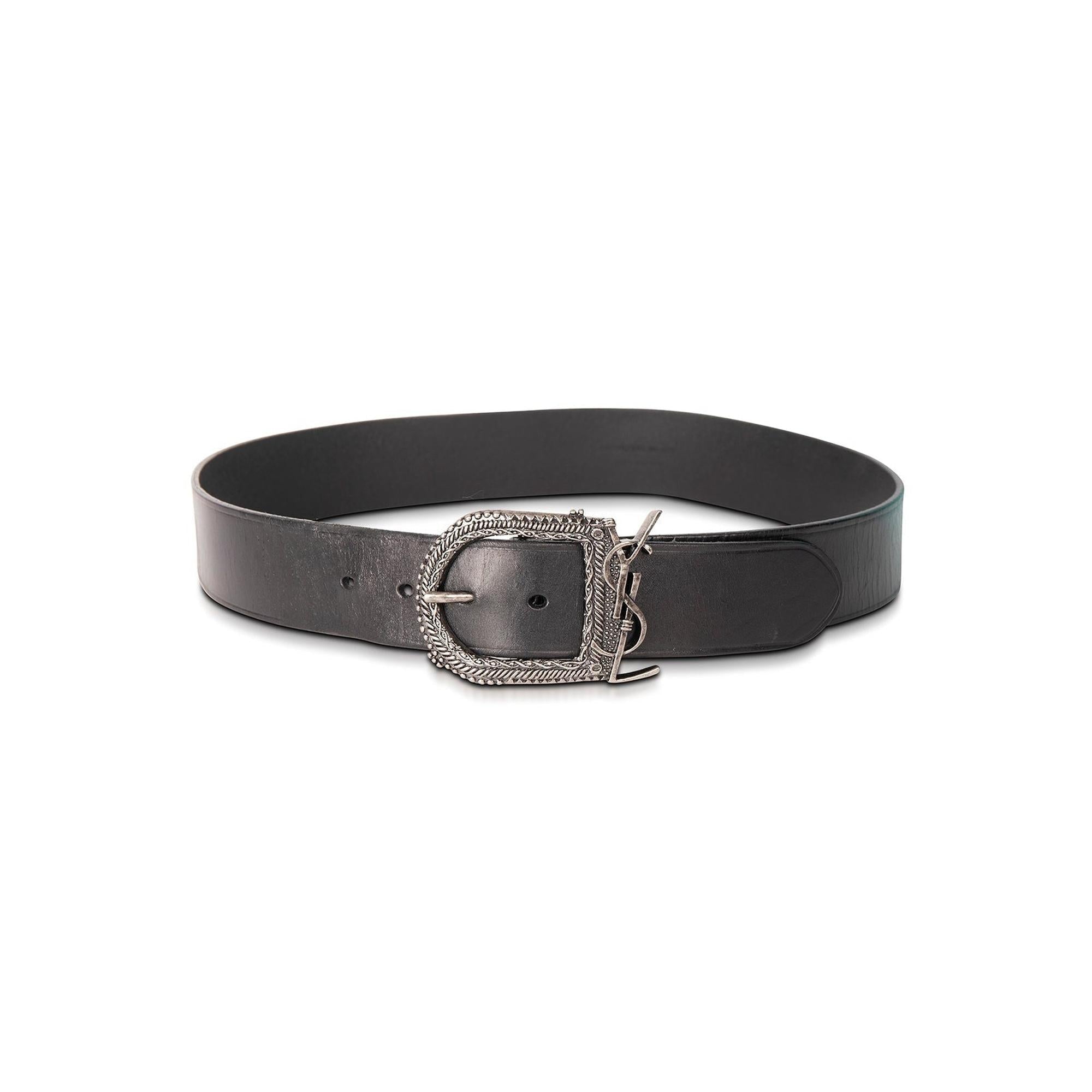 Saint Laurent Black Leather Celtic Belt