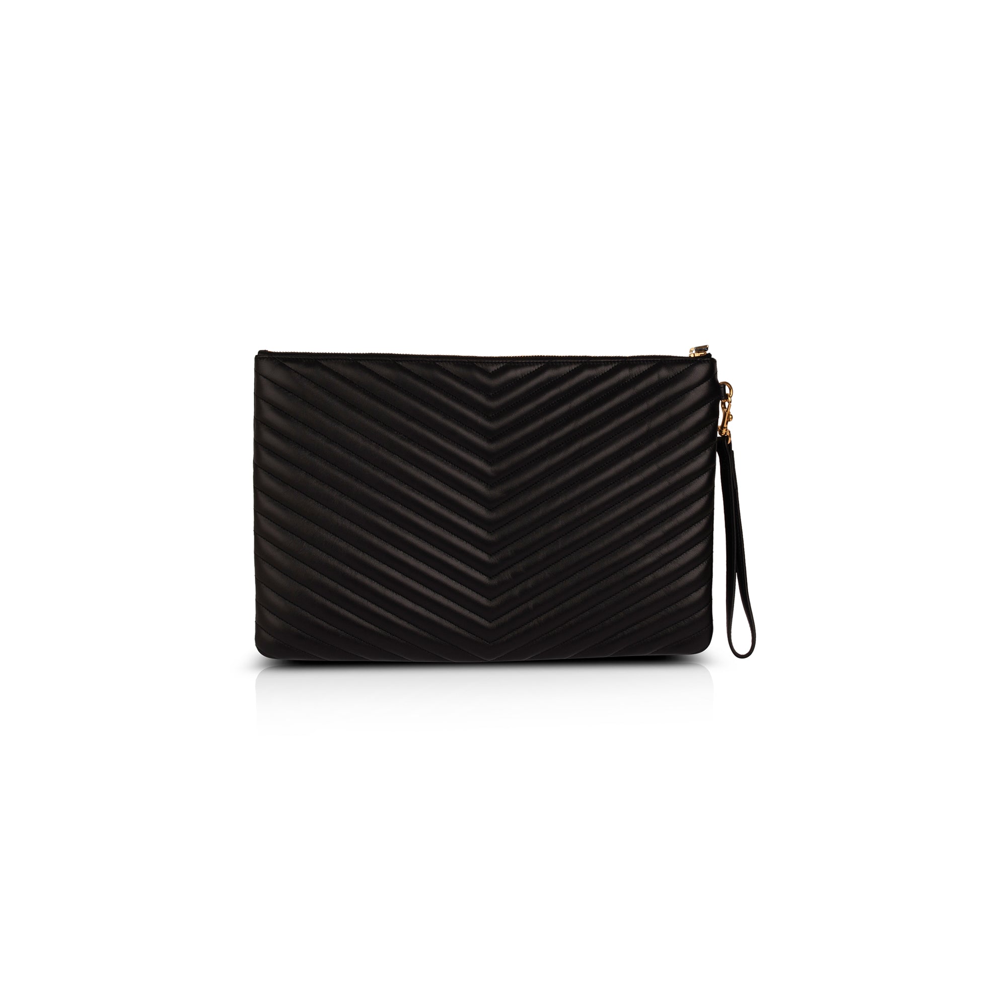 Saint Laurent Black Matelasse Document Holder w/ Strap