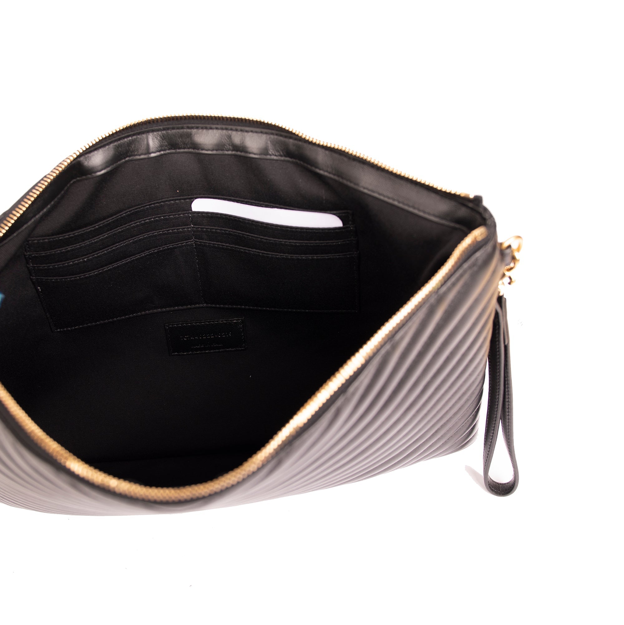 Saint Laurent Black Matelasse Document Holder w/ Strap