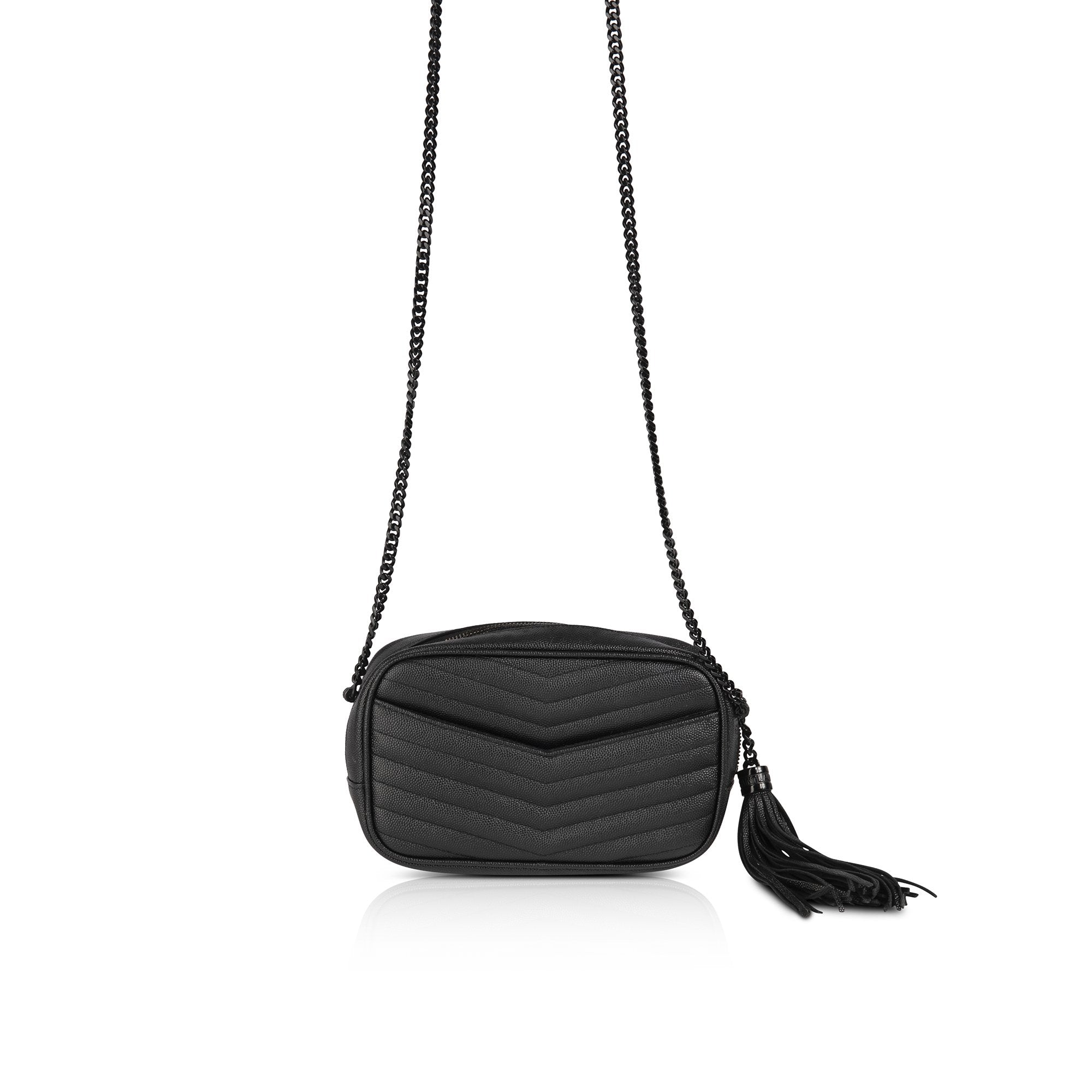 Saint Laurent Black Matelasse Lou Mini Crossbody Bag w/ Box
