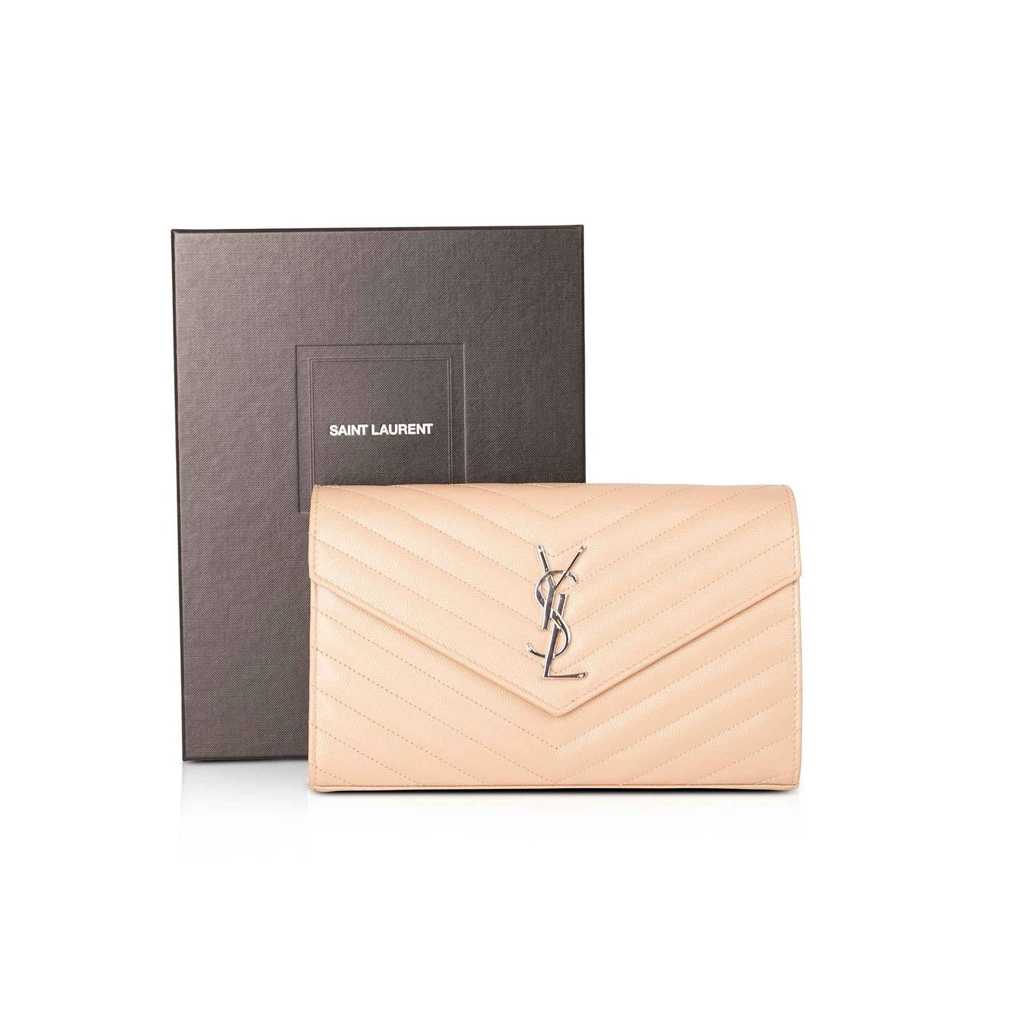 Saint Laurent Classic Monogram Envelope Chain Wallet w/ Box