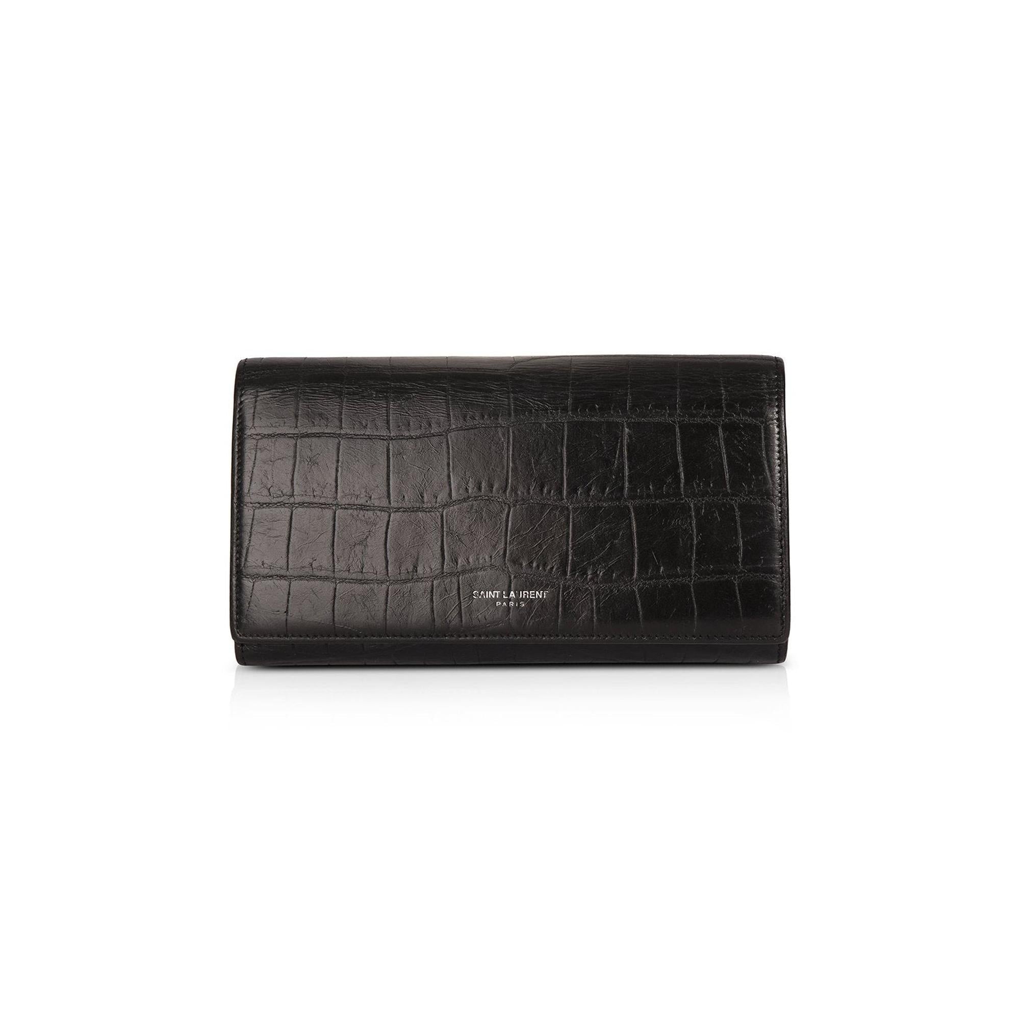 Saint Laurent Croc Embossed Continental Wallet