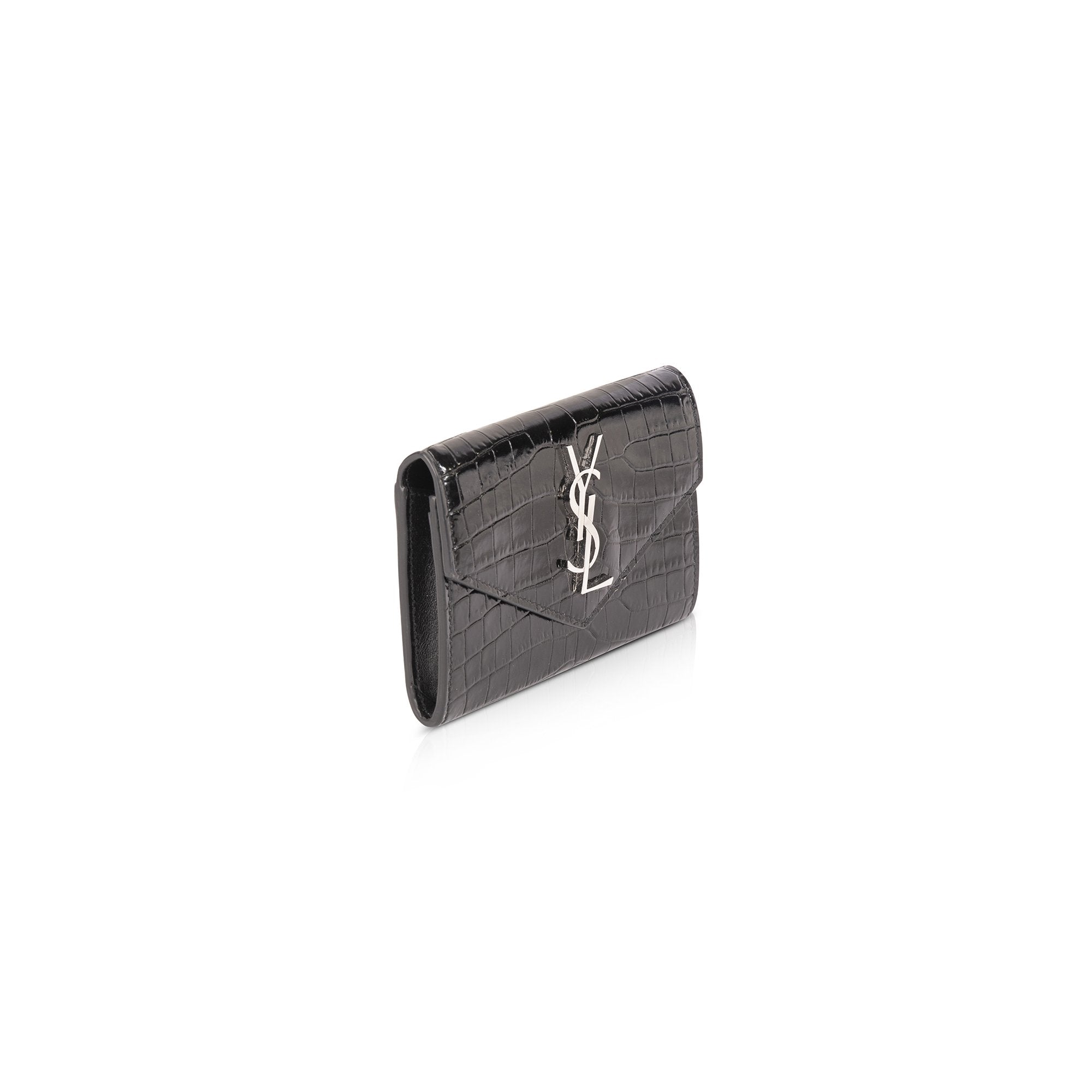 Saint Laurent Croc Embossed Small Envelope Wallet